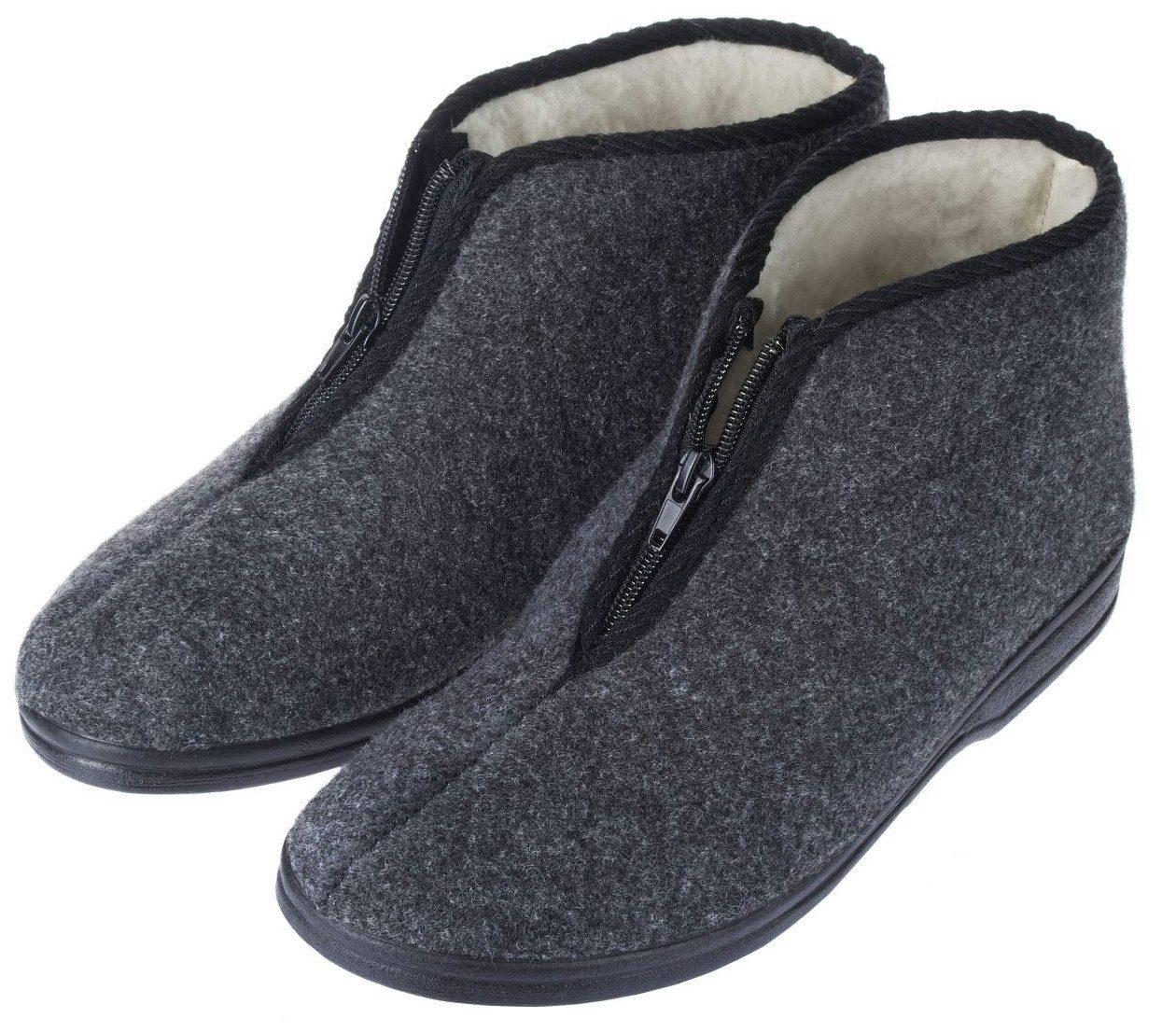 zelbut Herren Winter Filz Hausschuhe Schafwolle Hausstiefel Hüttenschuhe Reißverschluss