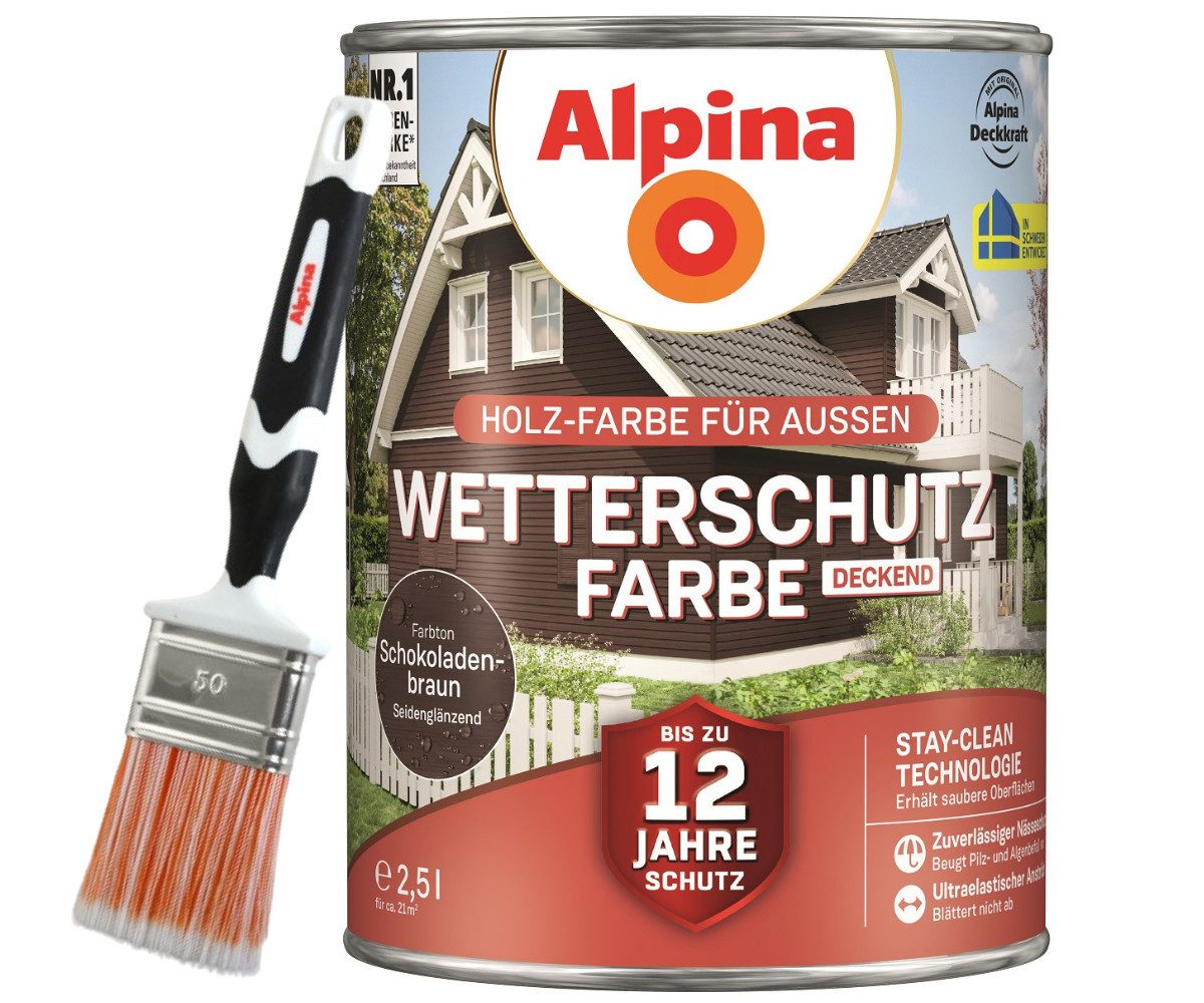 Holzschutzlasur - Set - Wetterschutz-Farbe deckend 2,5L + Pinsel 50mm