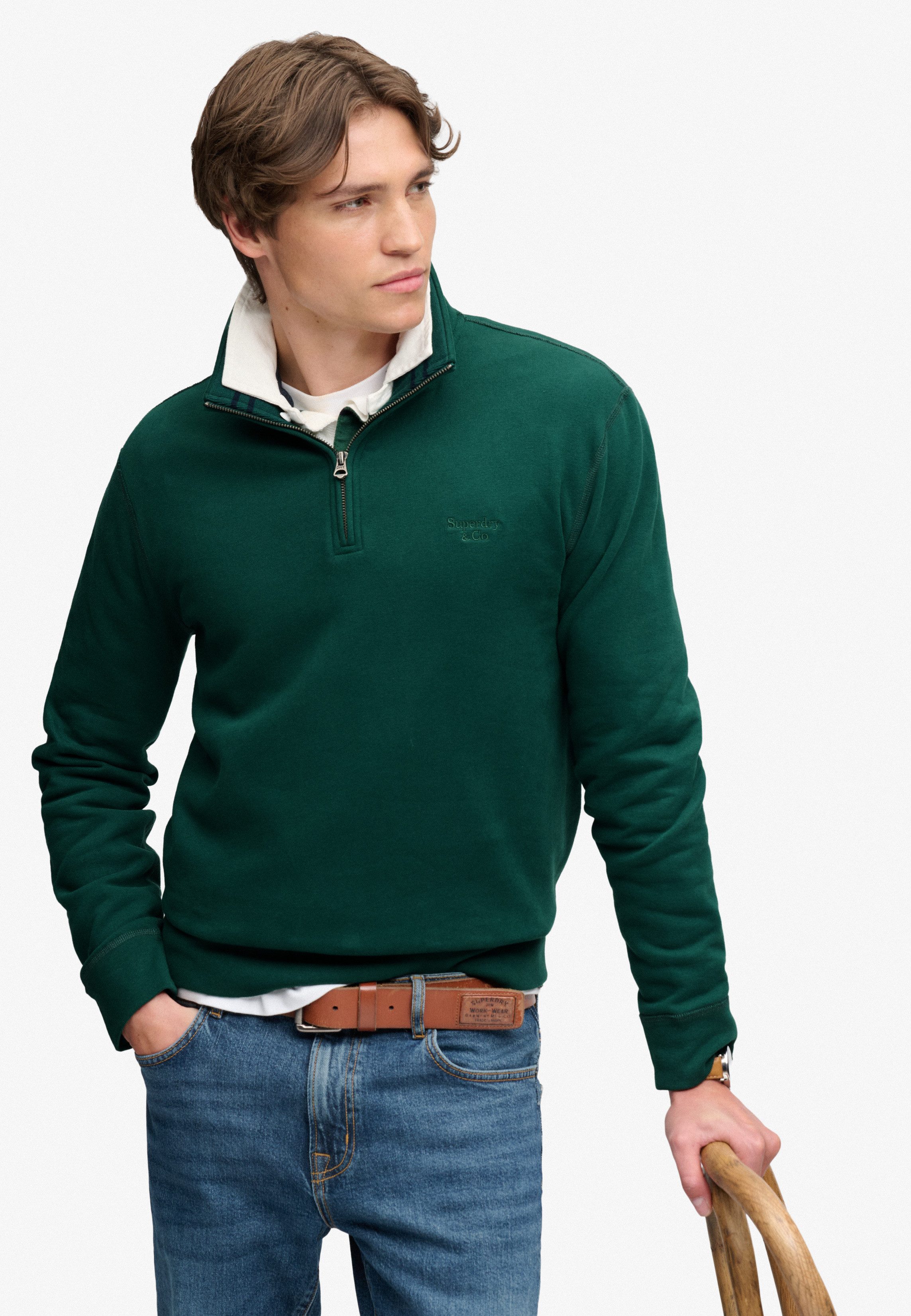 Superdry Sweatshirt ESSENTIAL SERIF LOGO HALF ZIP Baumwollmischung
