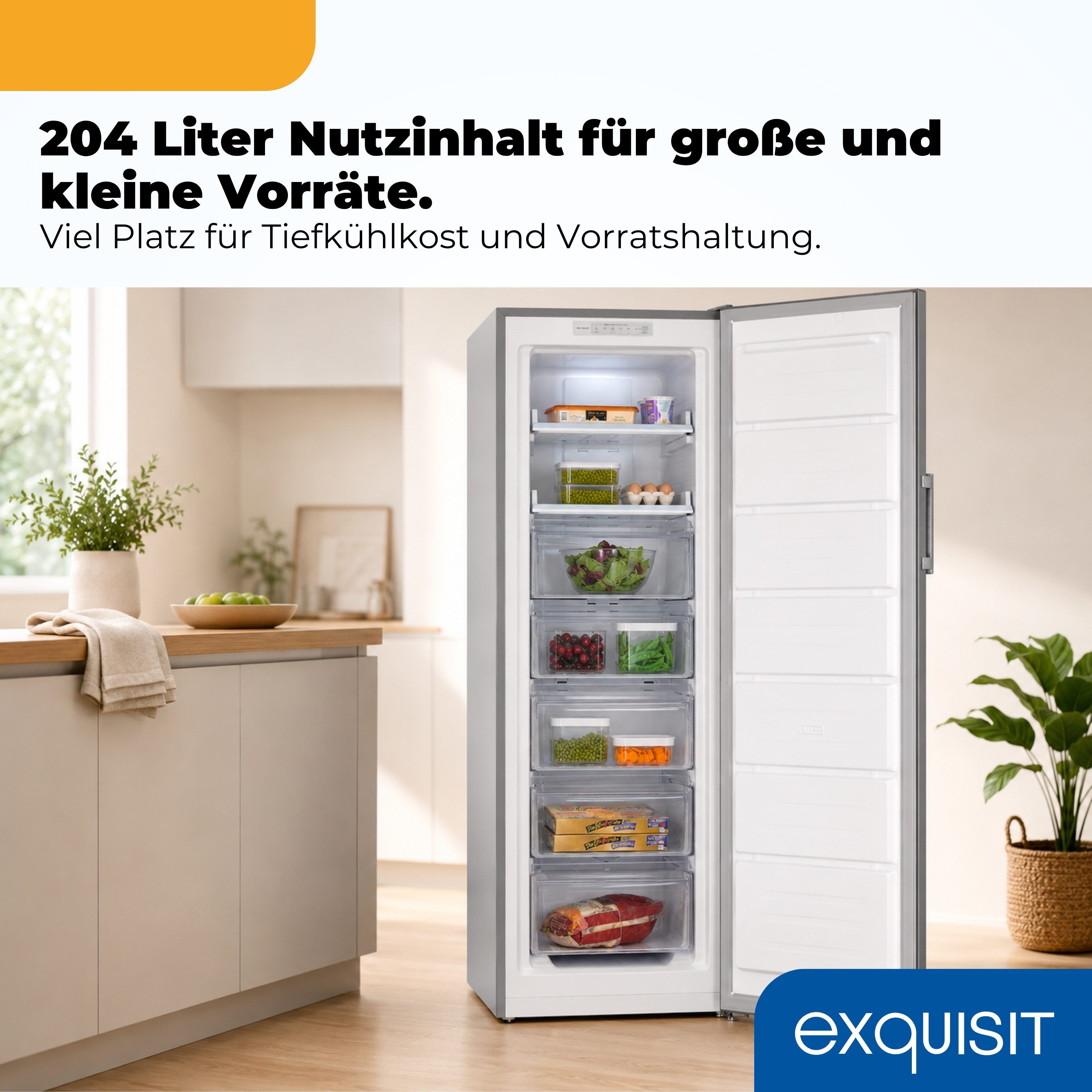 exquisit Gefrierschrank GS5271-NF-H-040C, 170 cm hoch, 54,5 cm breit, 204 l Nutzinhalt, 4 Gefrierschubladen, Energieklasse C, 39 dB – Bild 5 von 5