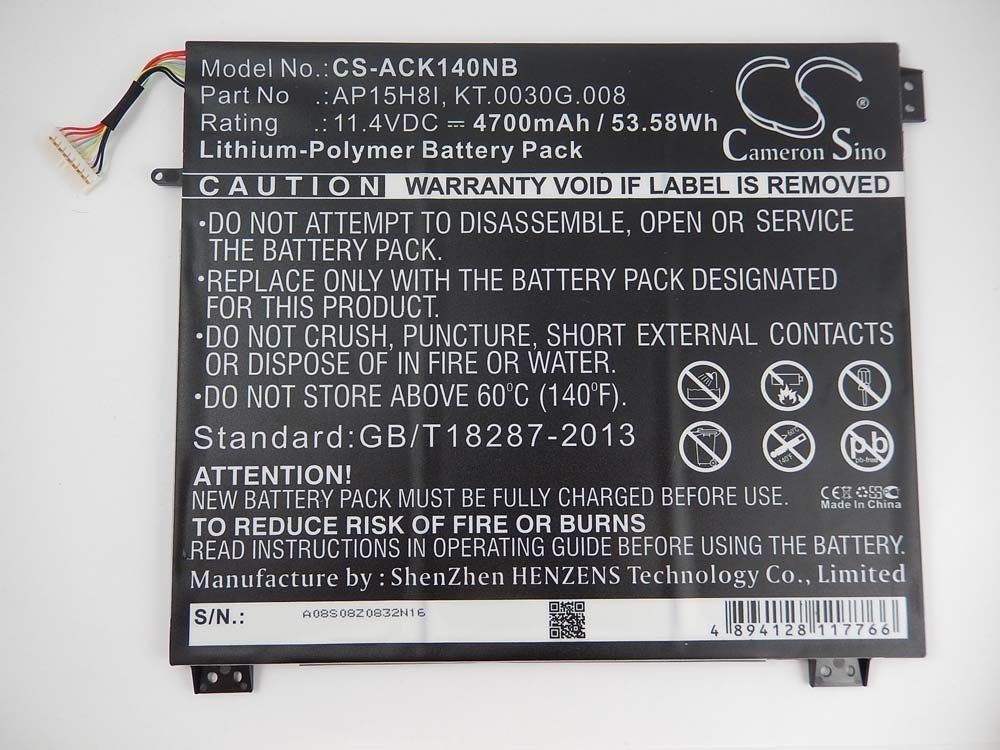 vhbw Ersatz für Acer AP15H8I, KT.0030G.008 für (4700mAh, 11,4V, Li-Polymer) Laptop-Akku 4700 mAh