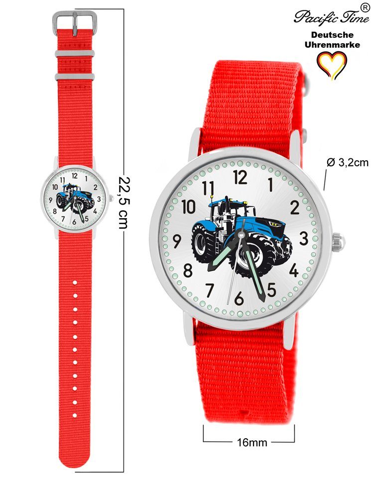 Pacific Time Quarzuhr Kinder rot Versand blau Mix Wechselarmband, Traktor - Match Design und Gratis Armbanduhr