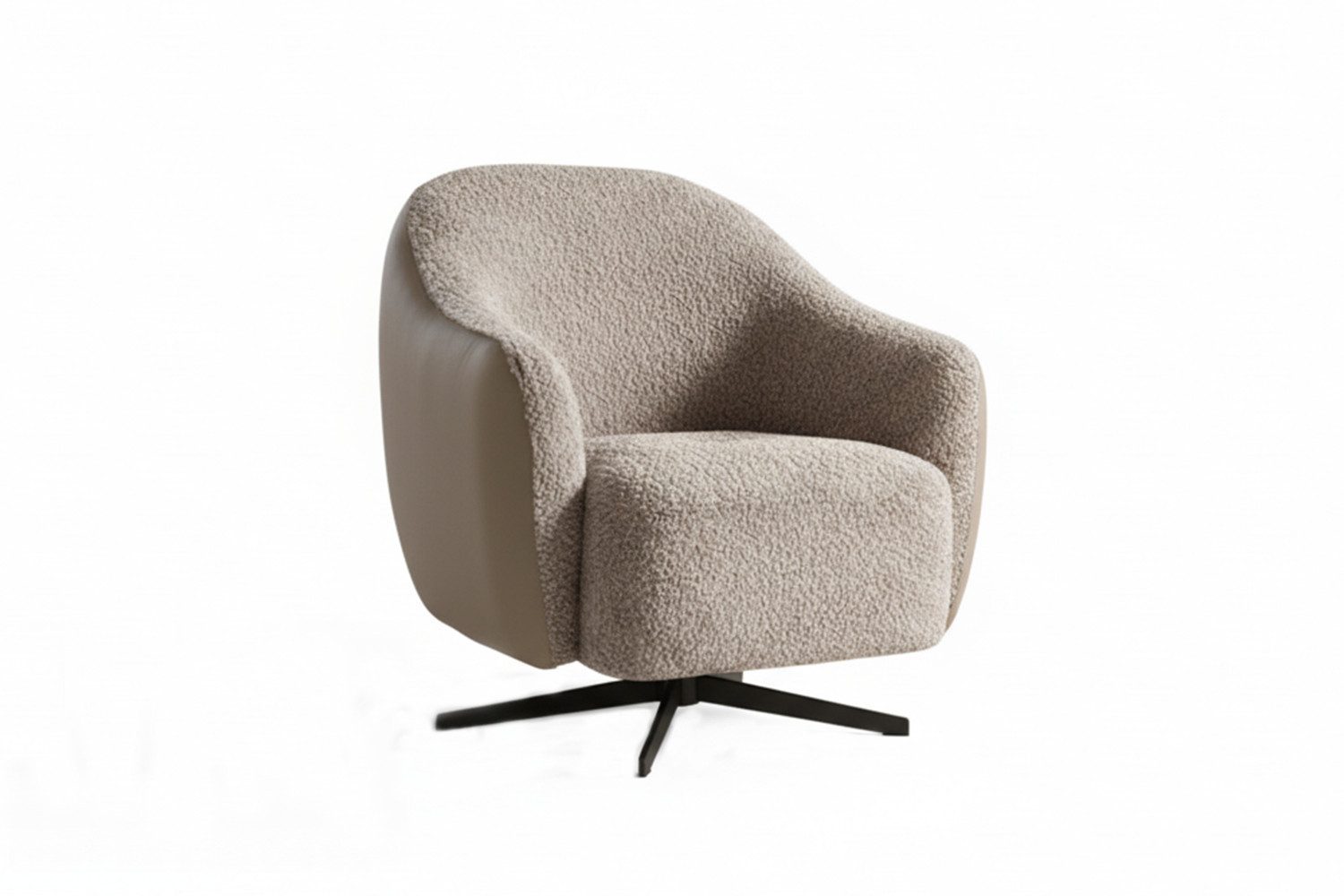 KAWOLA Drehsessel BRITTO Bequemer Bouclé Кресла – Drehbar, Bouclé vorn, Kunstleder hinten. 360° drehbar. Lounge-tauglich.