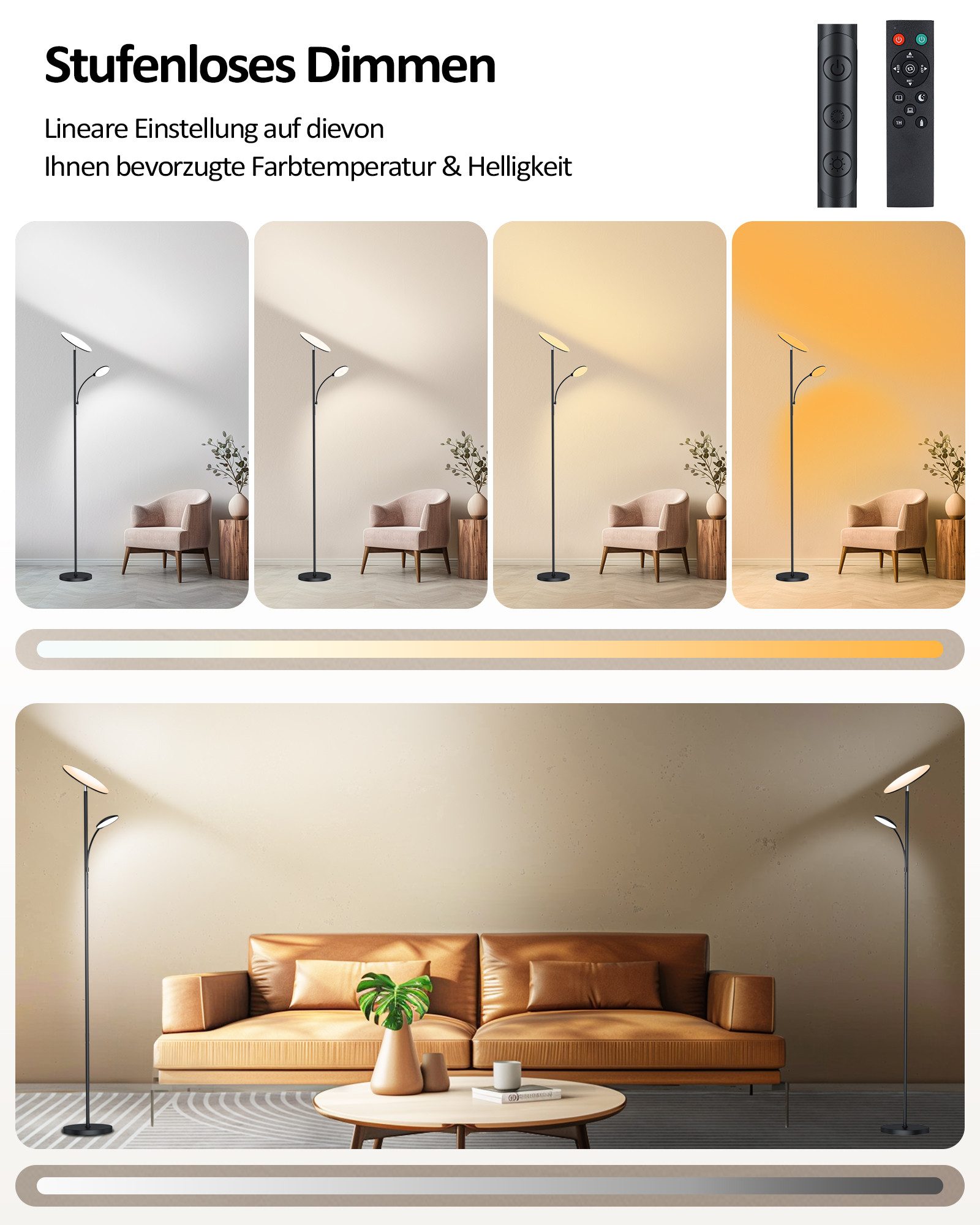 Lujasi LED Stehlampe 42W Stehlampe Wohnzimmer, 3500LM LED Deckenfluter mit günstig online kaufen