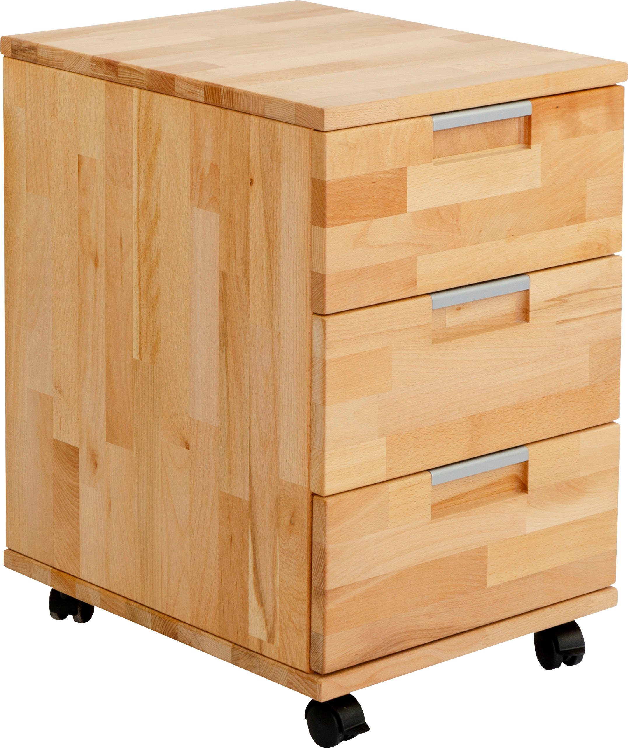 DEVAISE Mobiler Büro-Aktenschrank Büro-Rollcontainer Drucker Ständer Schrank mit 3 Schubladen und Regal für Schreibtisch,Holz,Hellbraun 
