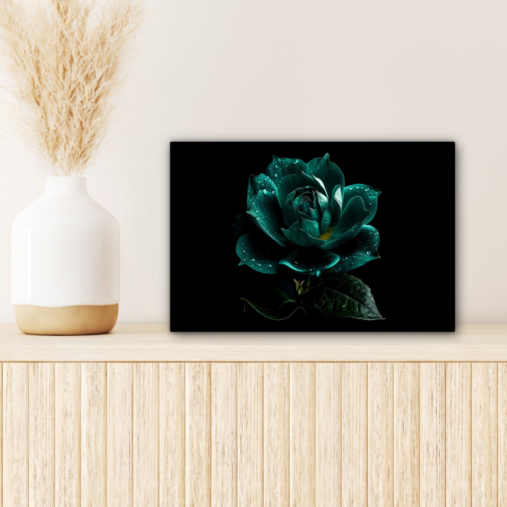 Leinwandbilder, cm Porträt 30x20 - Blumen Wanddeko, Leinwandbild St), OneMillionCanvasses® Blau - Aufhängefertig, (1 Wandbild Rosen - - Schwarz,