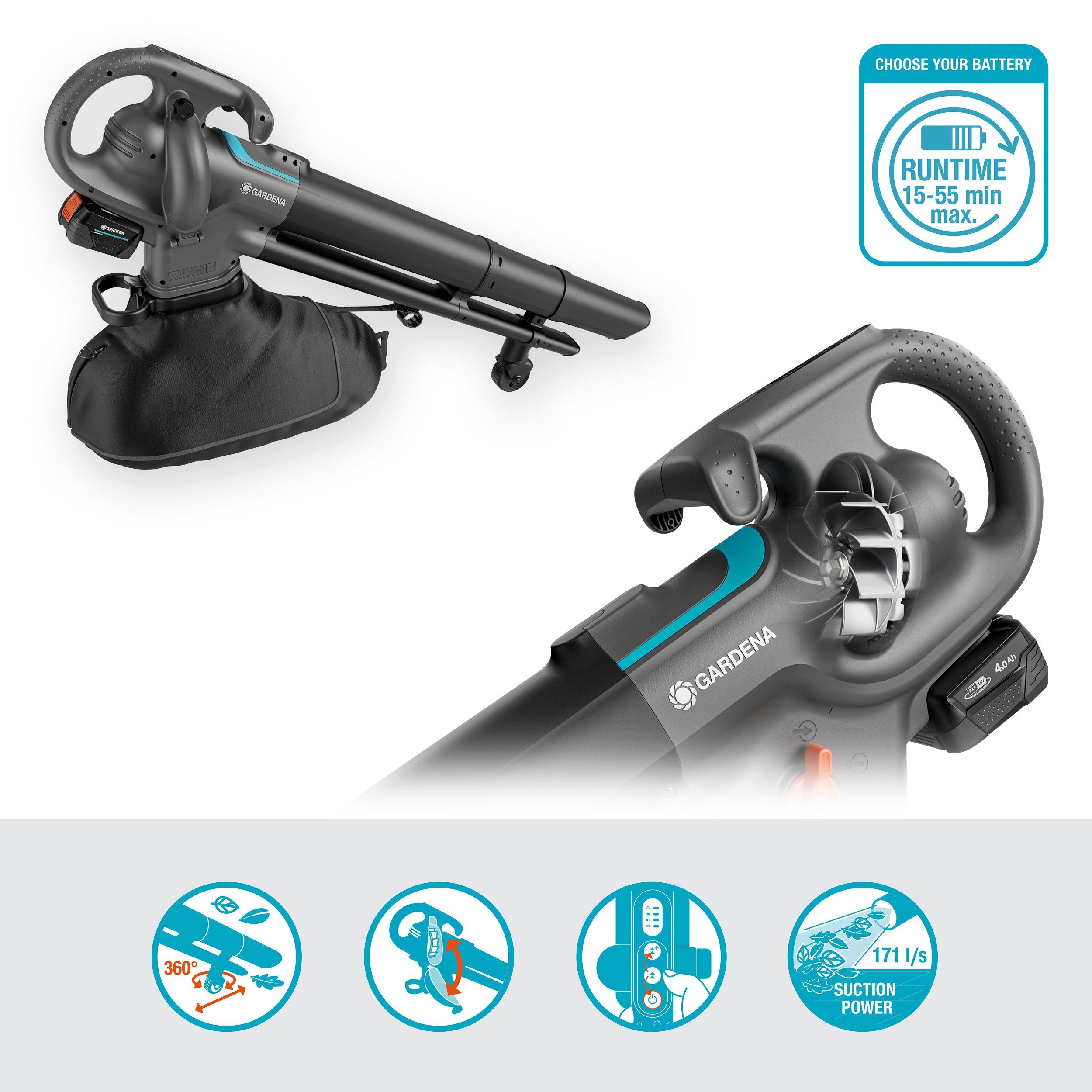 GARDENA Akku-Laubsauger PowerJetCollect Solo, ohne Akku und Ladegerät