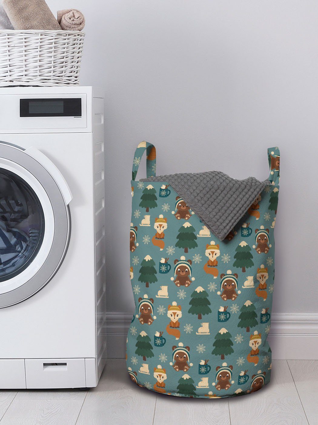 Gemütliche holzig Abakuhaus Wäschesäckchen Wäschekorb mit Weihnachtsferienzeit Kordelzugverschluss Waschsalons, für Griffen