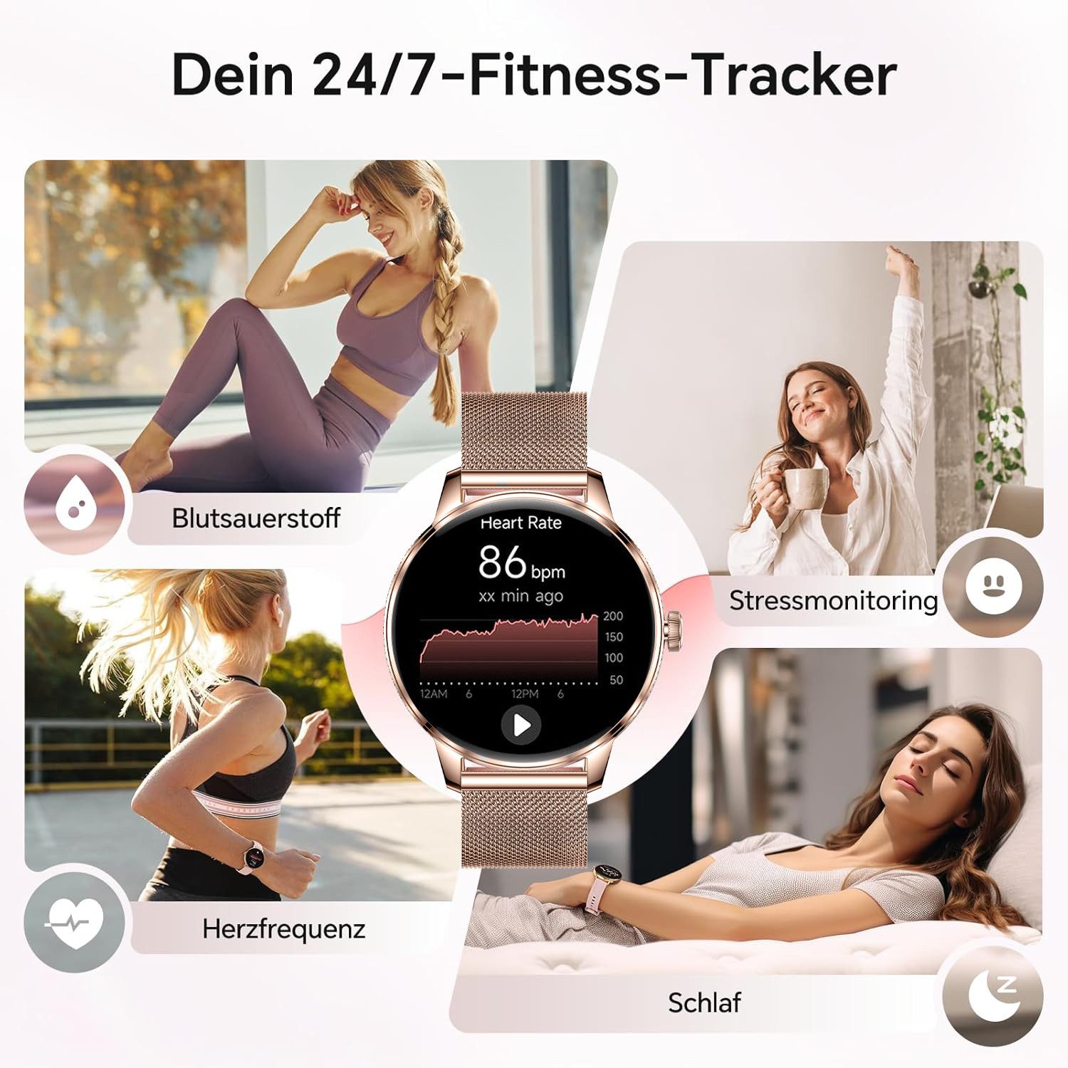 Forrlite 2026 Neues Smartwatch Damen Herren mit Telefonfunktion, Smartwatch (38mm cm/1.19 Zoll) Spar-Set, 4-tlg., Anrufe, Schrittzähler, Puls, Blutdruck, Stress-, Schlafüberwachung, IP68 Wasserdicht – Fitnessuhr Kompatibel mit iOS Android