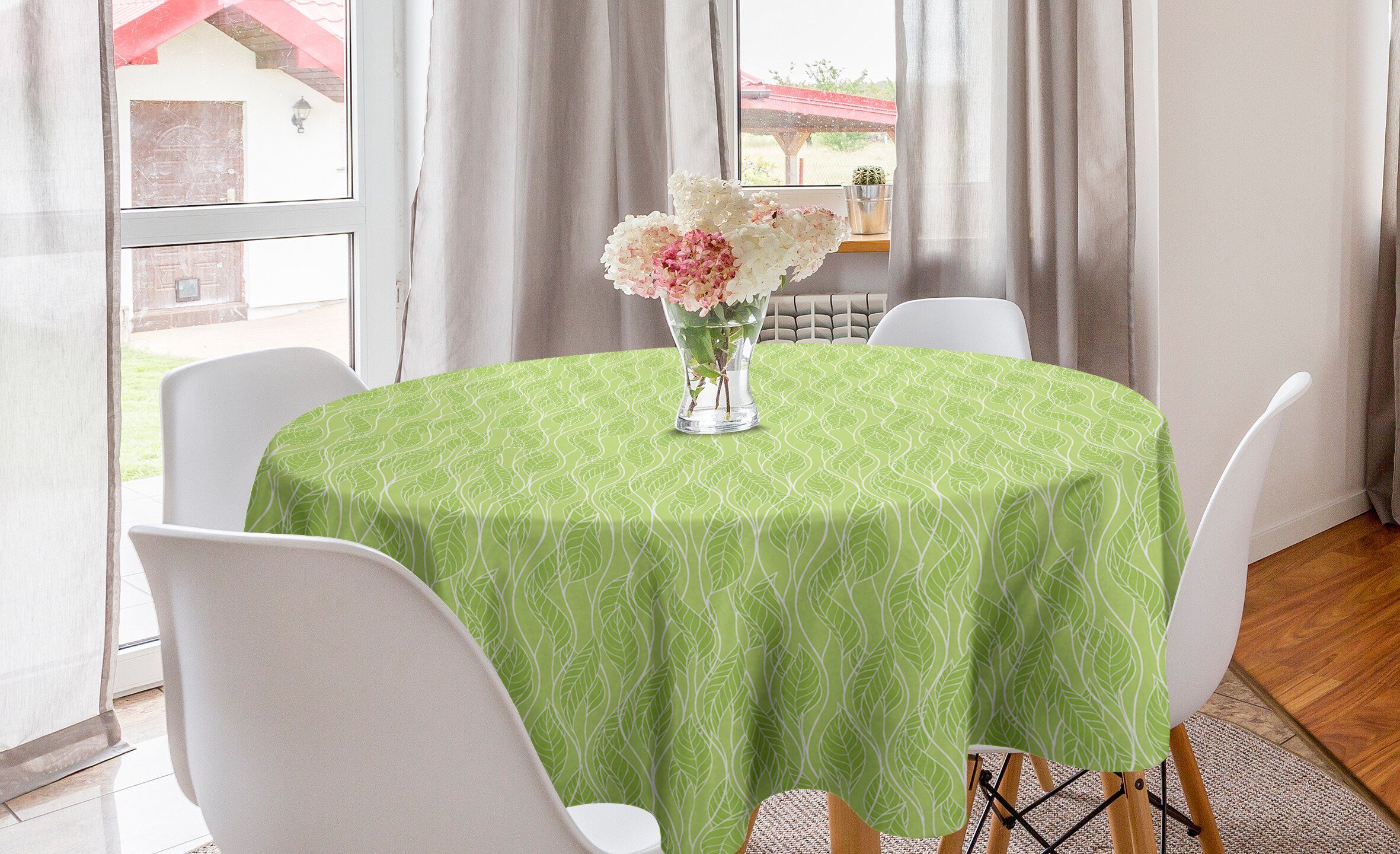 Abakuhaus Tischdecke Kreis Tischdecke Abdeckung für Esszimmer Küche Dekoration, Blätter Grüne Kurvige Reisig Botanik | Tischdecken