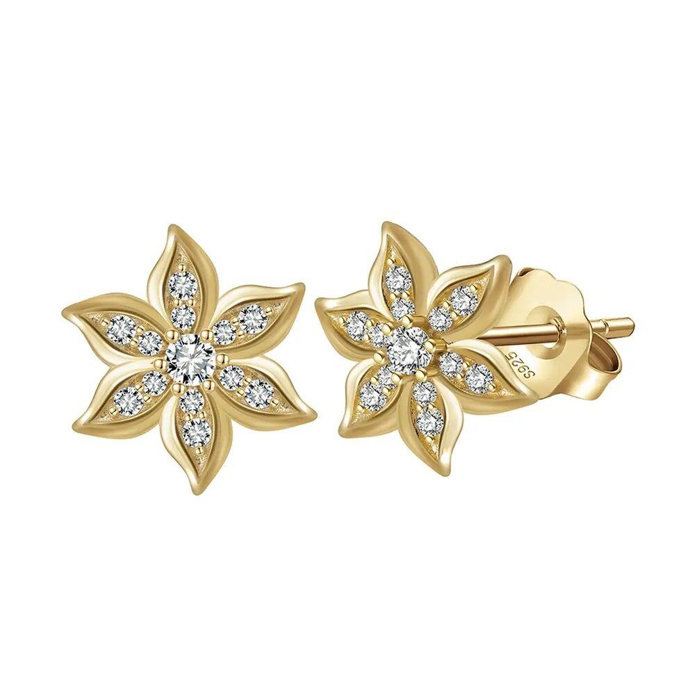 Ohrstecker-Set Funkelnde Damen Blumen Ohrstecker aus 925 Silber und Weißgold 11mm