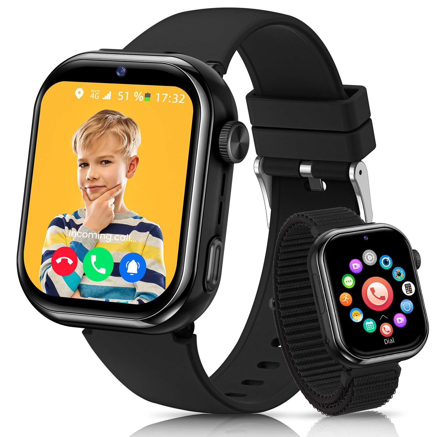 SWGOTA 4G Kinder Smartwatch 1000mAh mit GPS & Telefonfunktion Smartwatch (1,43 Zoll), Smartwatch für Kinder, für 4–12 Jungen und Mädchen,für Android und IOS