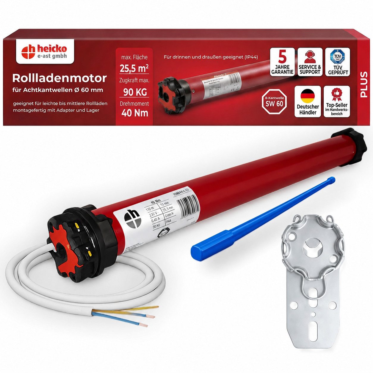 heicko e-ast GmbH Rollladenmotor Rolladenmotor Plus 40Nm SW60 mechanisch, Rohrmotor SW60, 40 Nm, max. 90 kg Zugkraft, mechanisch
