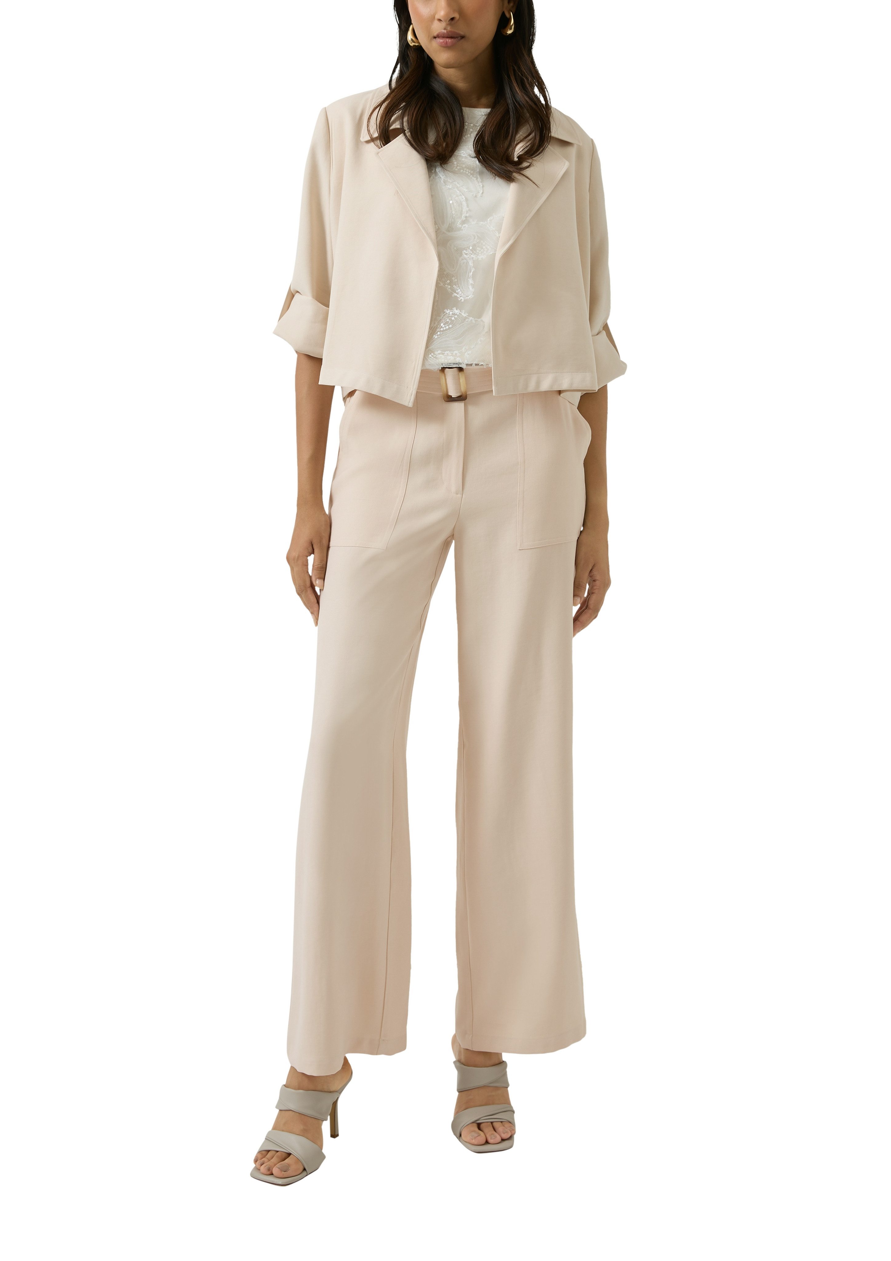 s.Oliver BLACK LABEL Stoffhose mit Bindegürtel und weitem Bein