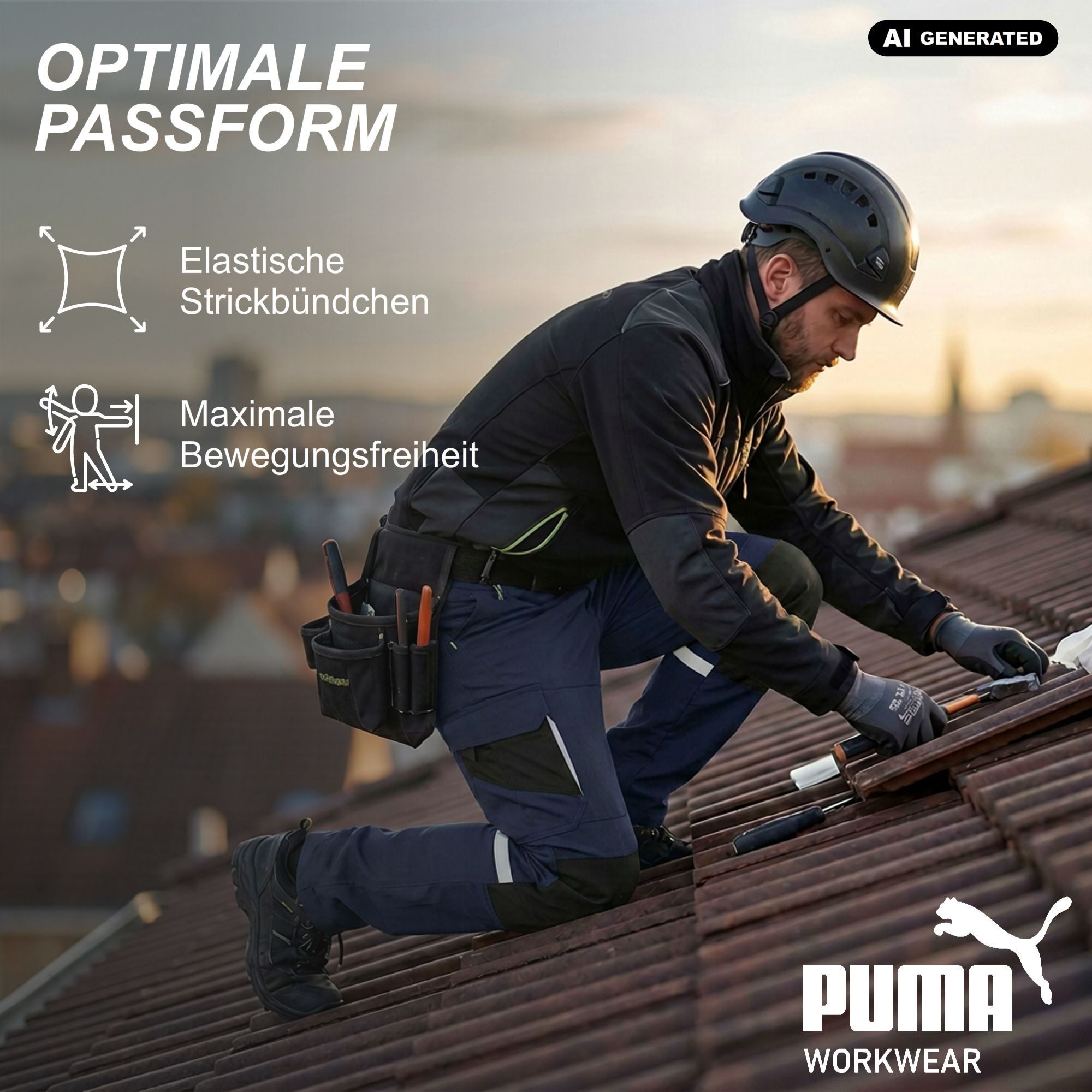 PUMA Workwear Arbeitshose Herren - Mit 4-Wege Stretch - Robust - verstärkter Kniebereich Gummizug - Erhöhtes Rückenteil - Bundhose mit verlängerbarem Hosensaum – Bild 4 von 5