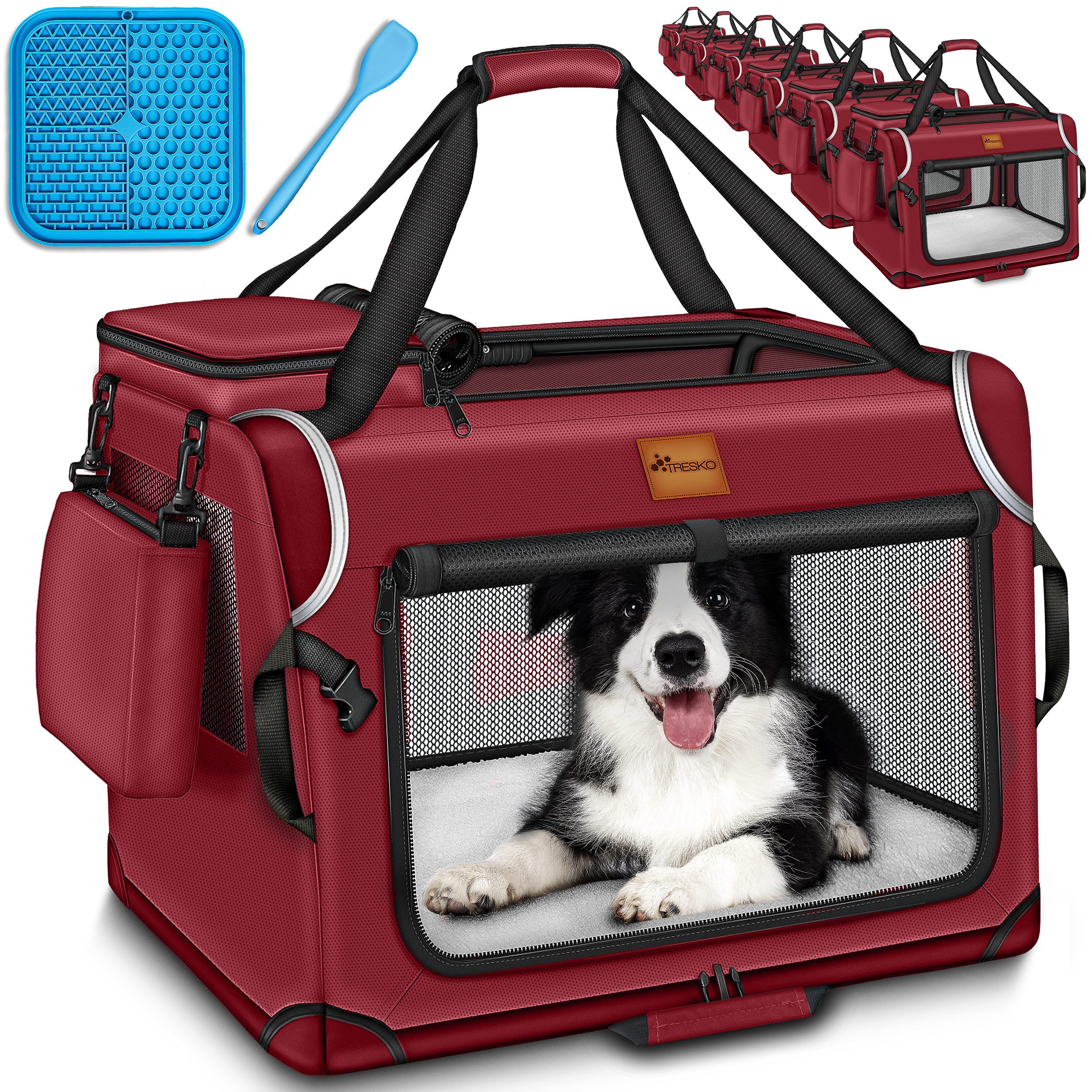 TRESKO Hunde-Transportbox Hundebox faltbar inkl. Leckmatte und Spatel bis 15,00 kg, Transportbox für Hunde und Katzen Hundetransportbox Hundetasche
