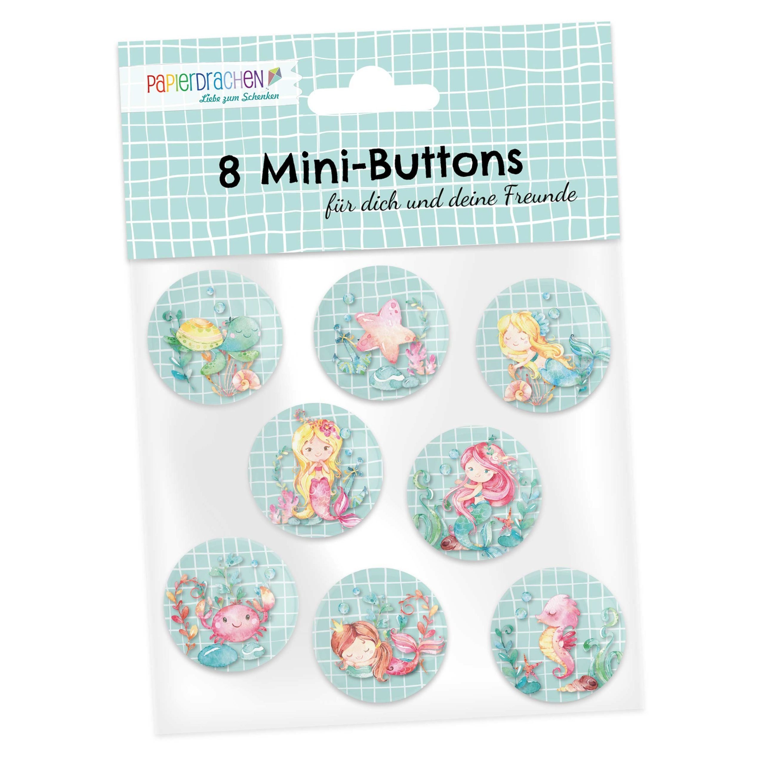 PAPIERDRACHEN Federmäppchen 8 Mini Buttons - Meerjungfrau