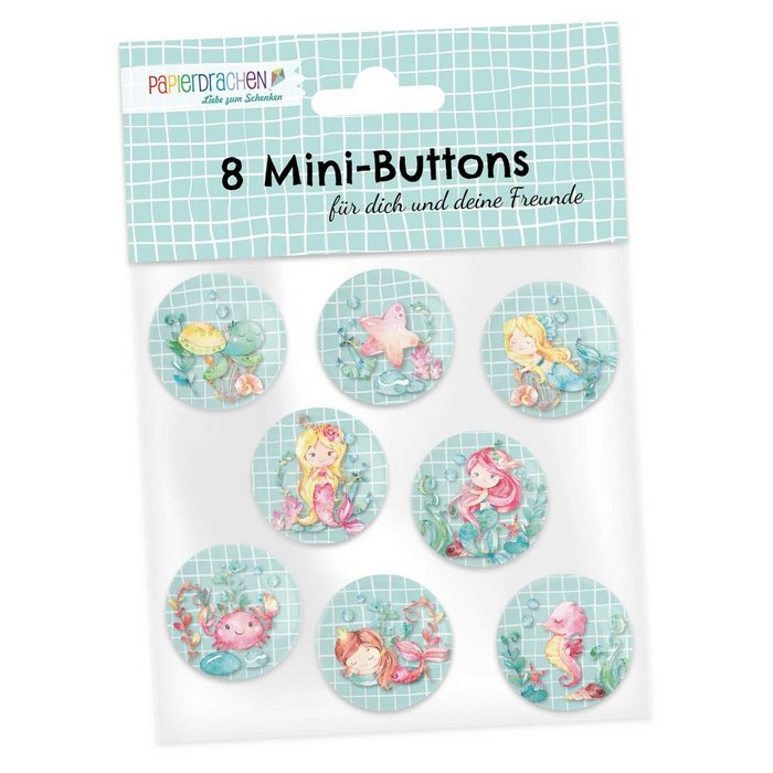 PAPIERDRACHEN Federmäppchen 8 Mini Buttons - Meerjungfrau