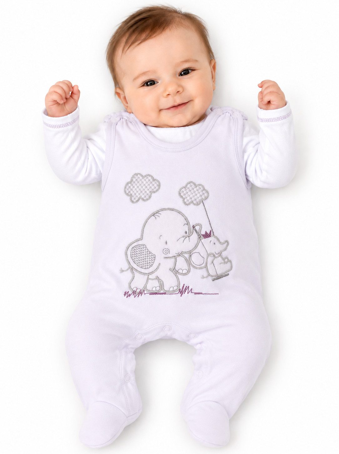 La Bortini Strampler Strampler und Shirt Baby Anzug in Weiß mit Elefant warm aus weichem Velours, Shirt aus Baumwolle, 44 50 56 62 68