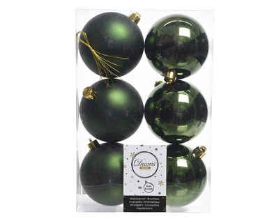 Decoris season decorations Weihnachtsbaumkugel, Weihnachtskugeln Kunststoff 8cm piniengrün, 6 Stück