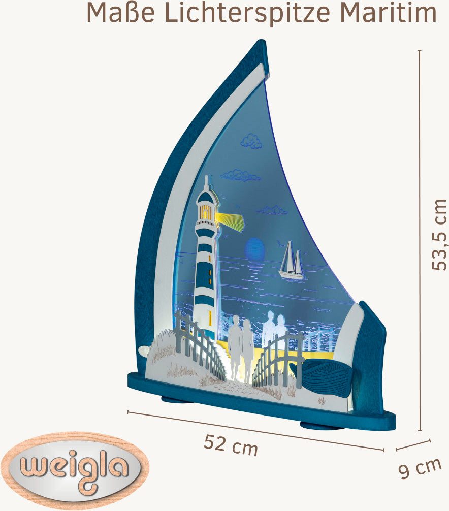 Weigla LED Lichterbogen Maritim, Leuchtturm, Lichterspitze, Dekoleuchte, Made in Germany (1-tlg), Erzgebirge garantiert, maritime Deko Innen, Dekolampe, BLAU-WEIẞ