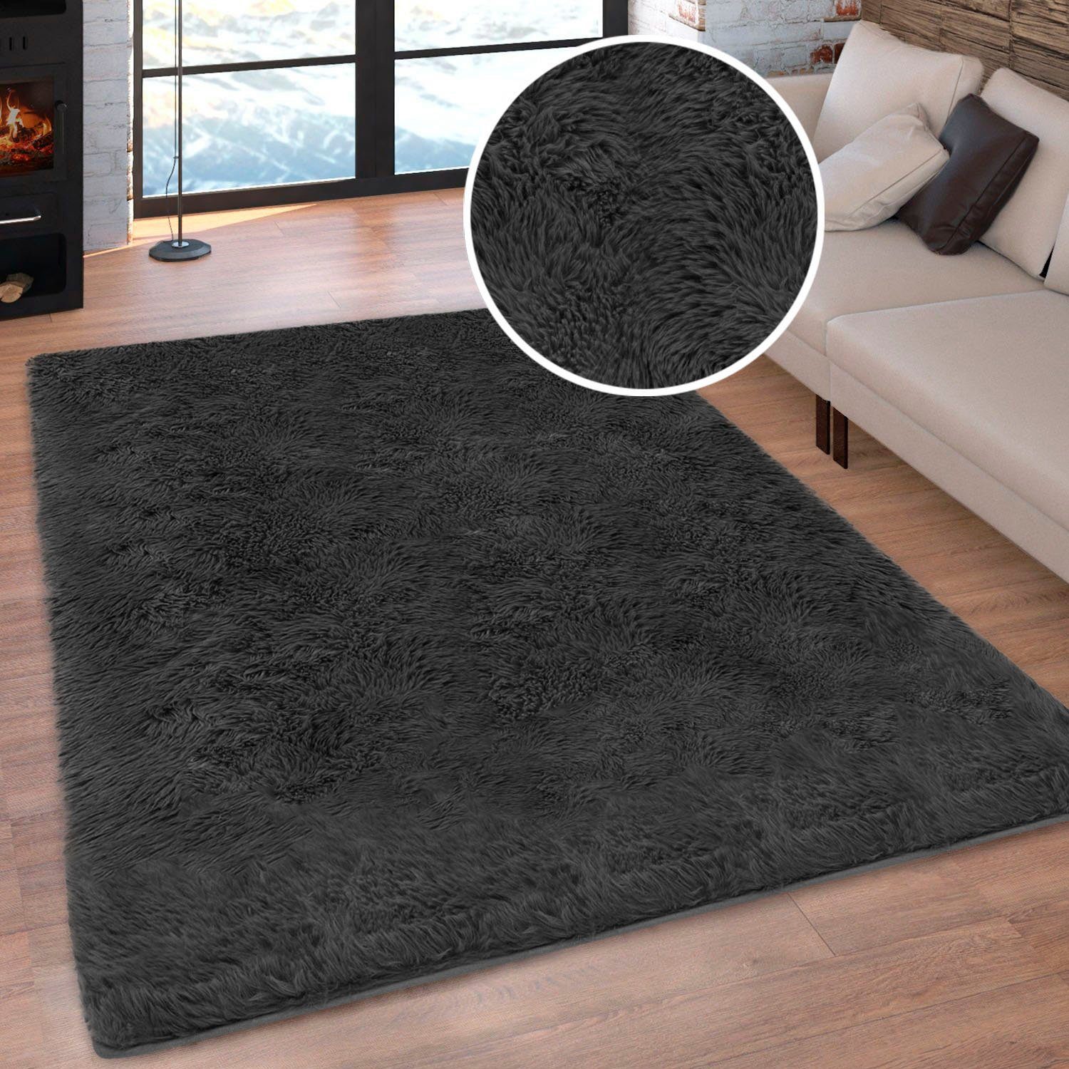 my home Hochflor-Teppich Silky, besonders weich und kuschelig, sehr dichte Qualität, rechteckig, Höhe: 33 mm, rutschhemmend beschichtet, waschbar, uni, Wohnzimmer, Schlafzimmer