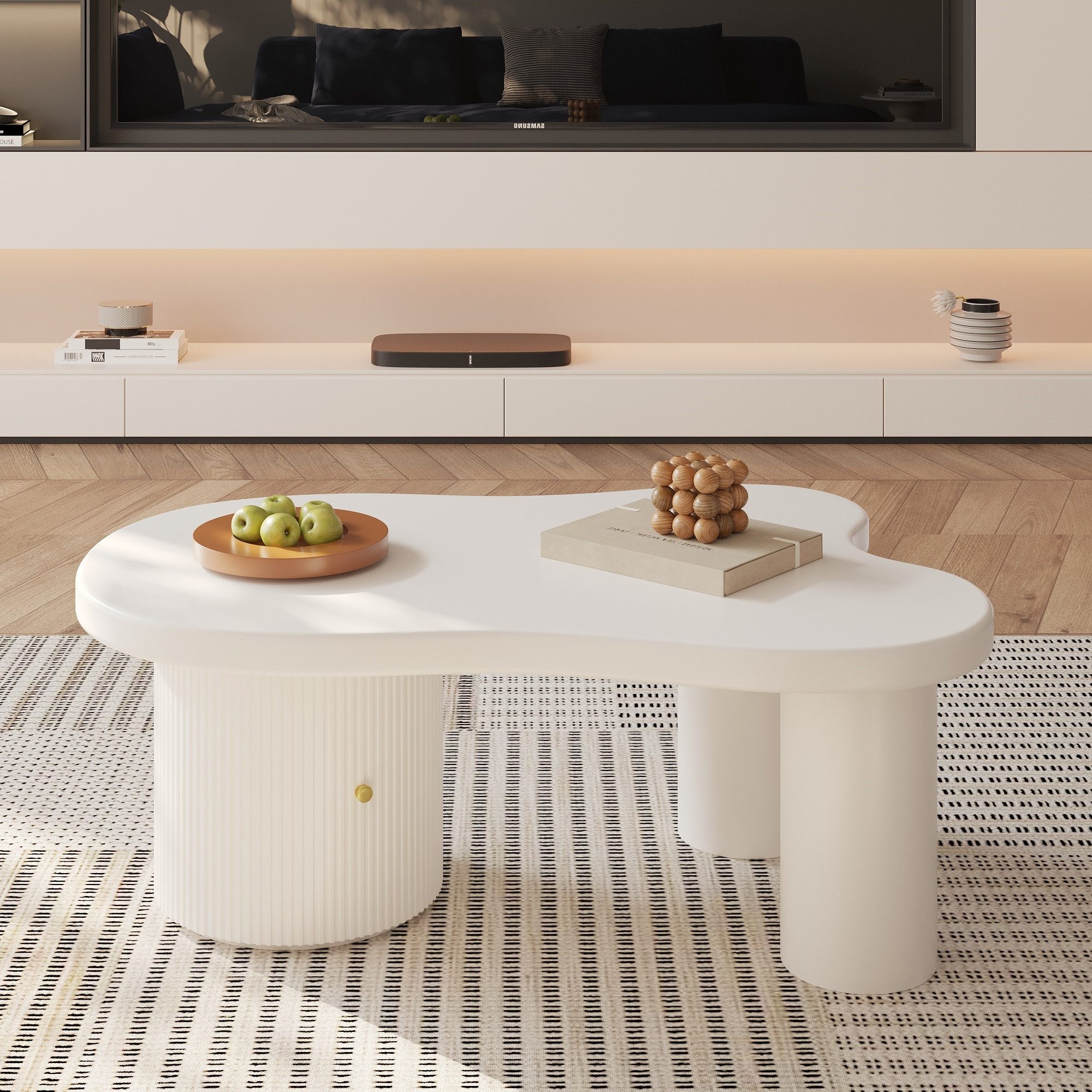 STILVORA Couchtisch Sofatisch mit 2 Schubladen,Asymmetrischer Wolkenform-Ka günstig online kaufen