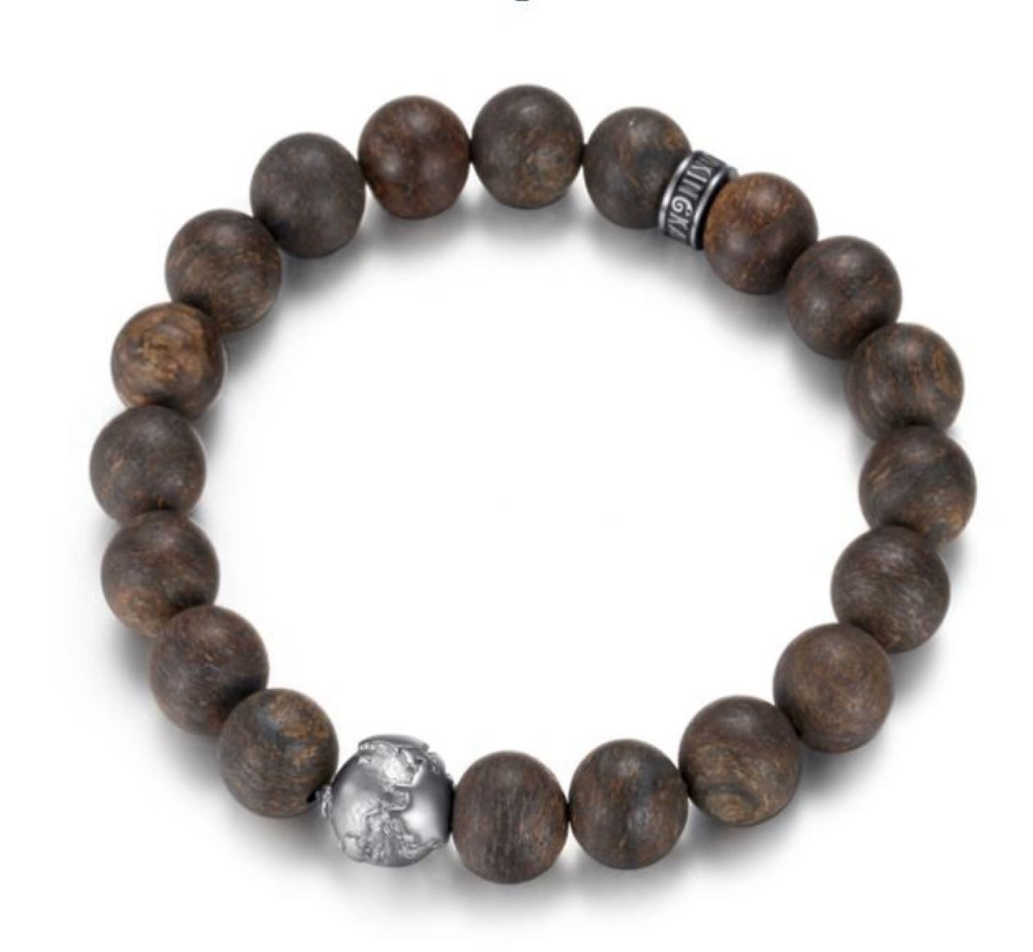 Armband Herren Bronzit mit Erdkugel silberfarben echter Edelstein Perlen