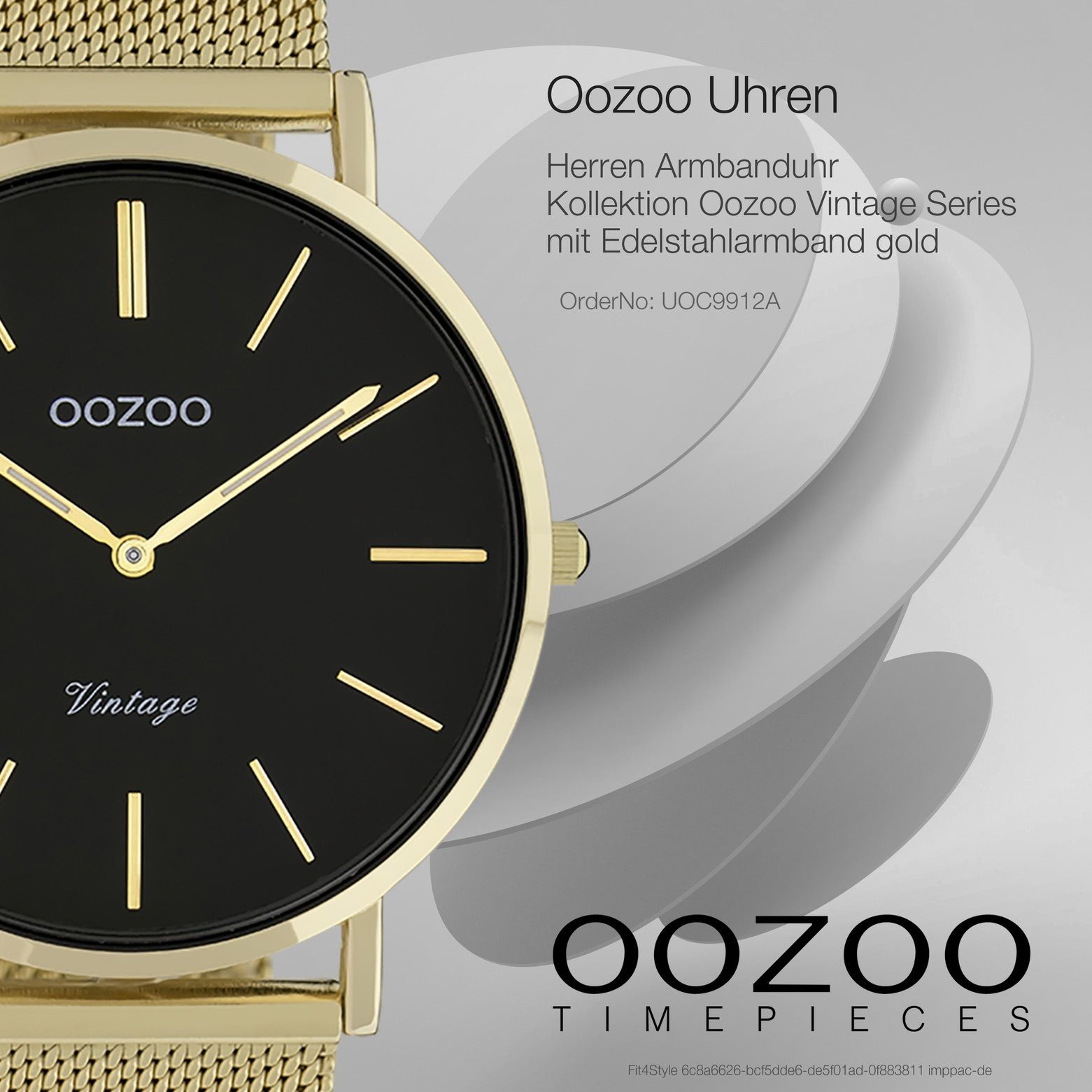 44mm) Fashion-Style Armbanduhr OOZOO Oozoo Herren gold Herrenuhr groß rund, Edelstahlarmband, Analog, Quarzuhr (ca.