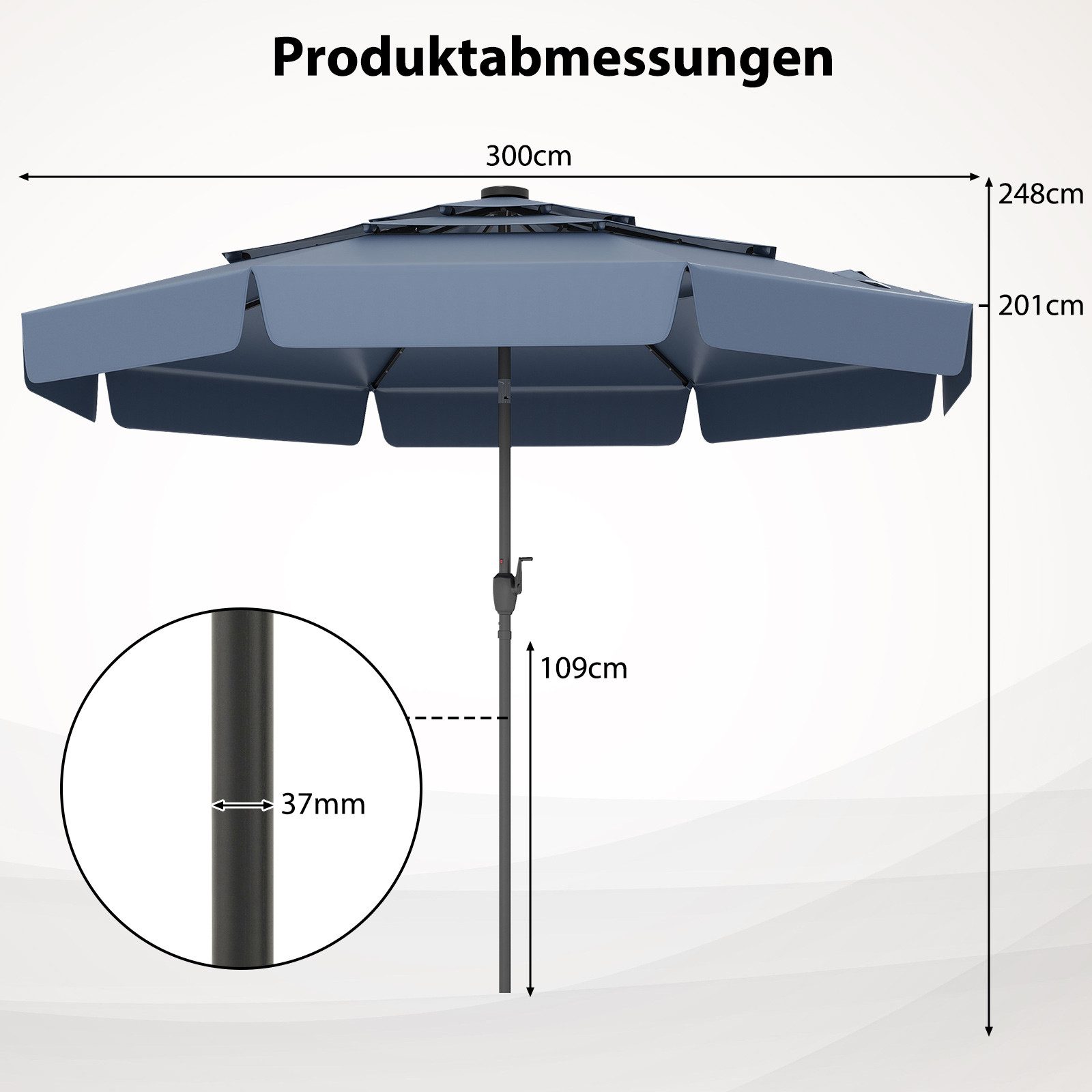 Thumbnail - KOMFOTTEU Sonnenschirm, Gartenschirm mit 3-stöckigem Dach, 32 LED Beleuchtungen