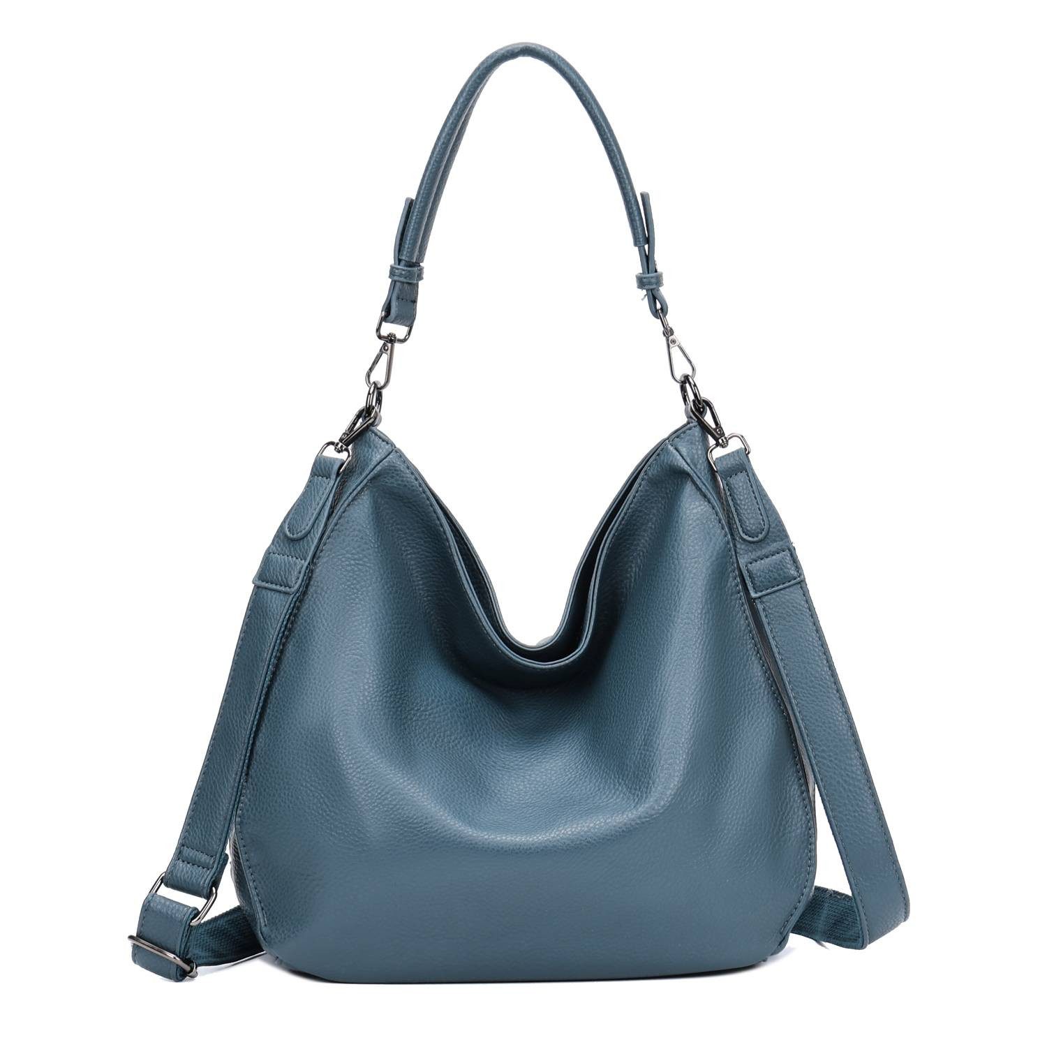 ITALYSHOP24 Schultertasche DAMEN TASCHE SHOPPER Hobo Cross Over Bag Reisetasche Umhängetasche, LEDER OPTIK Beuteltasche Cross body für Schule Reise Freizeit Urlaub