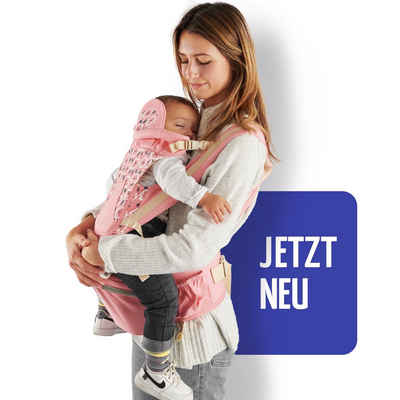 SafeChild Babytrage Premium Design, 100% Baumwolle, Mesh-Gewebe, Neugeborene, Hüftsitz, Flaschenhalterung, Windeltasche, Handytasche