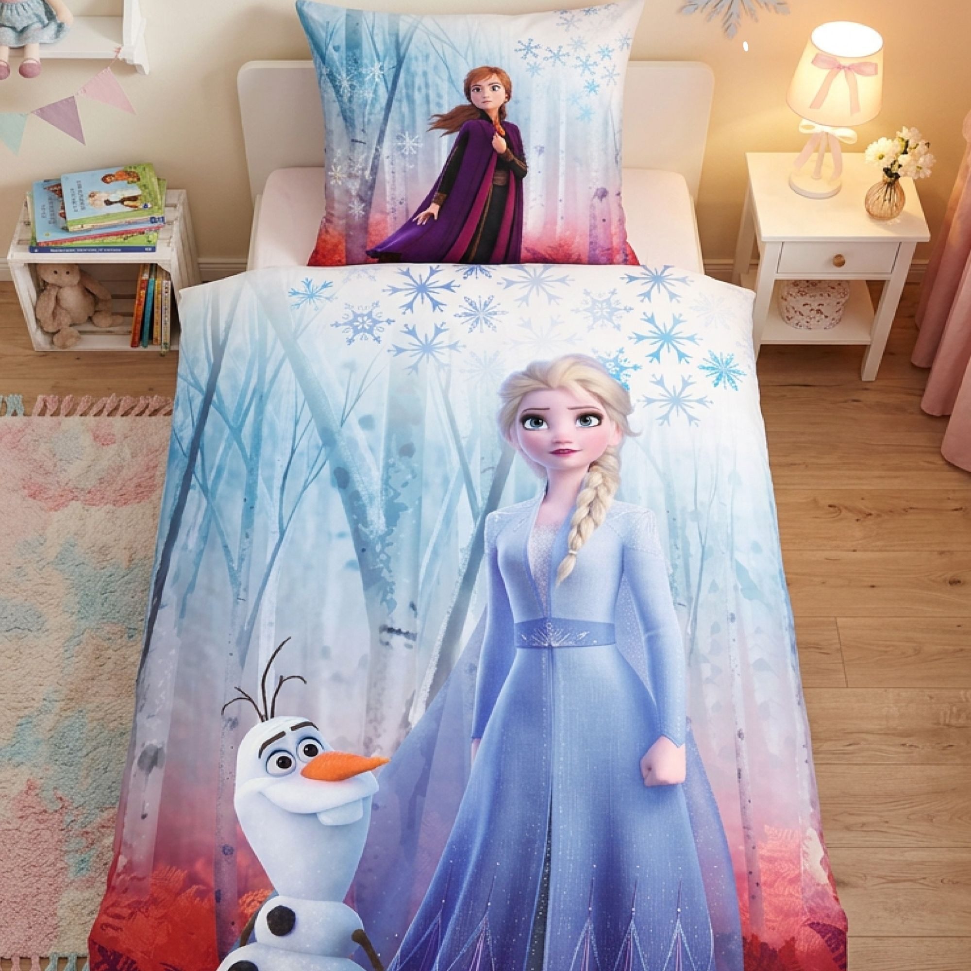 Familando Kinderbettwäsche Frozen 135x200 80x80 cm kuschelig warme Winterbettwäsche, Fleece, 2 teilig, extra flauschig mit Reißverschluss, …