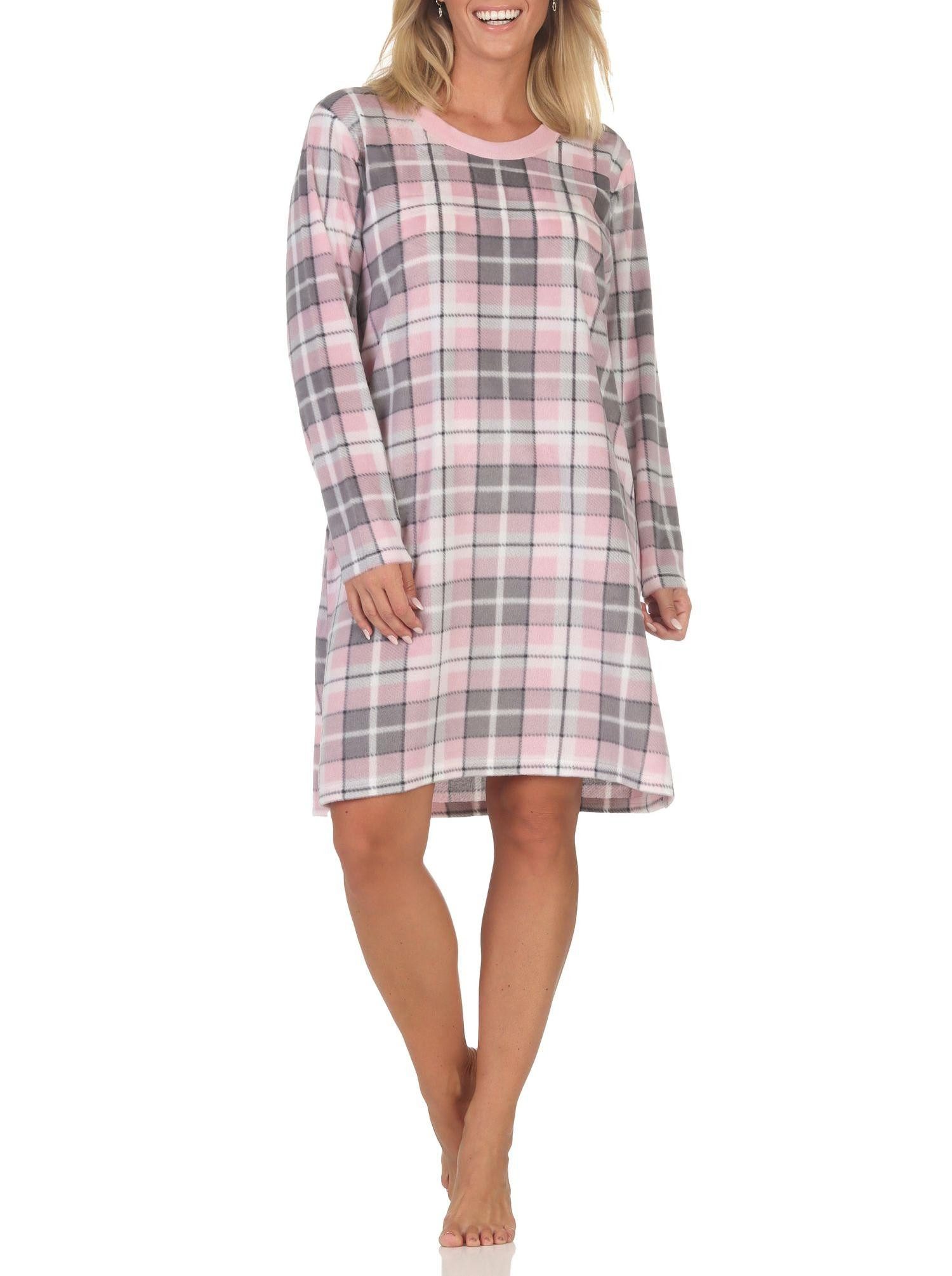 Nachthemd Normann Damen Fleece langarm Nachthemd Sleepshirt in edler Optik