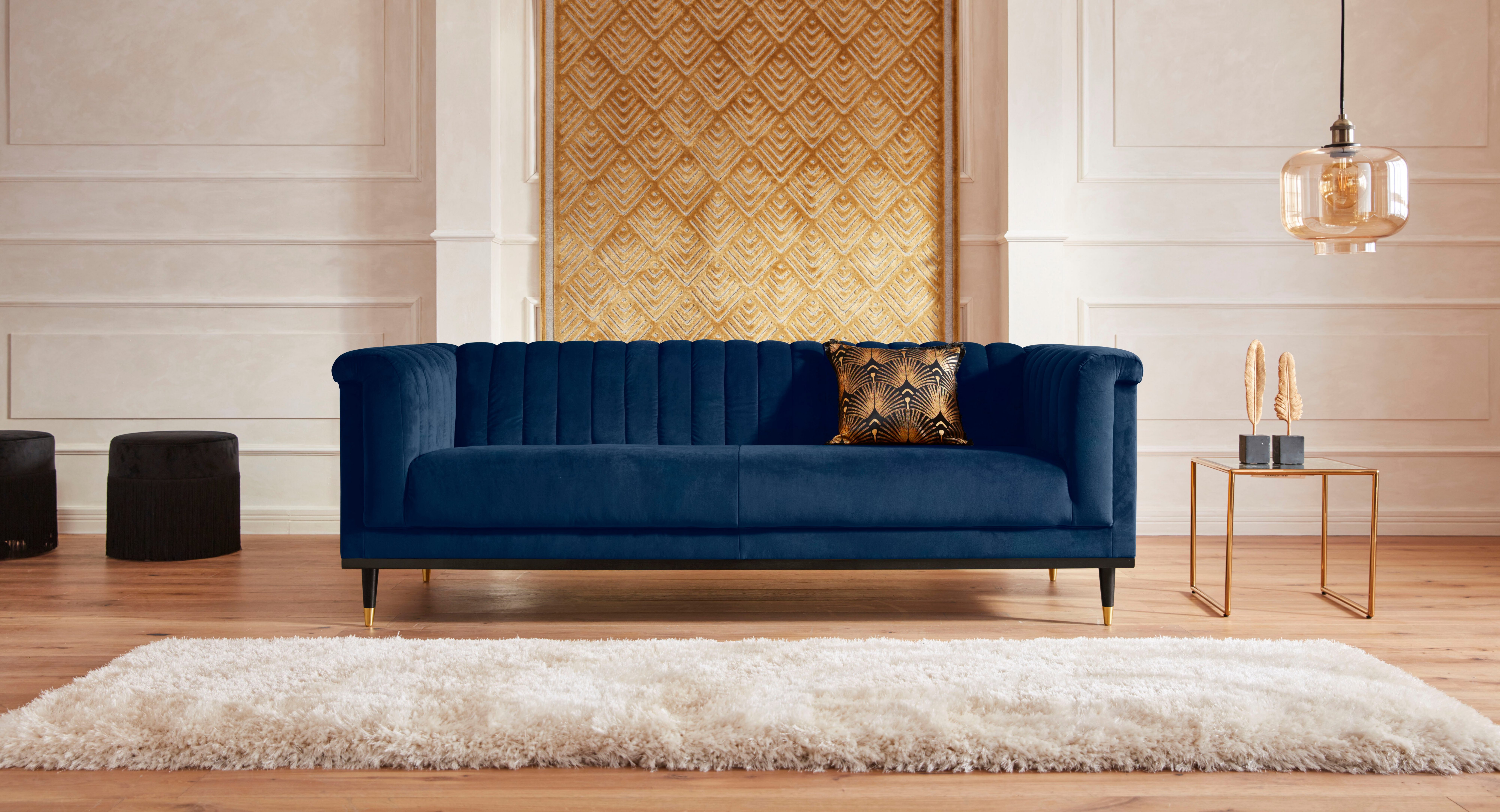 Home affaire 3-Sitzer Chamby, mit Holzrahmen unten und Steppung im Lehnenbereich