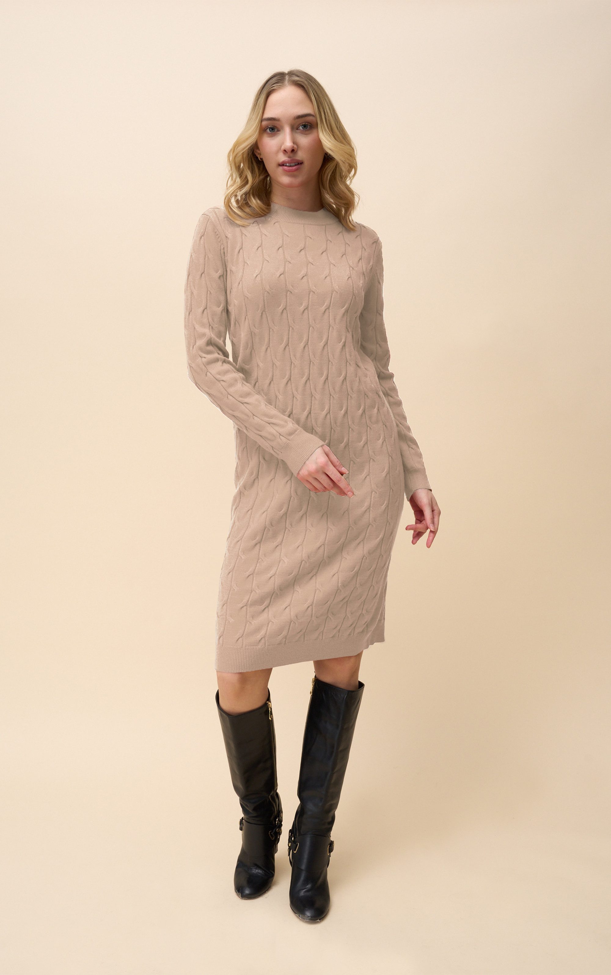 Passioni Strickkleid Knielang mit Zopfmuster günstig online kaufen