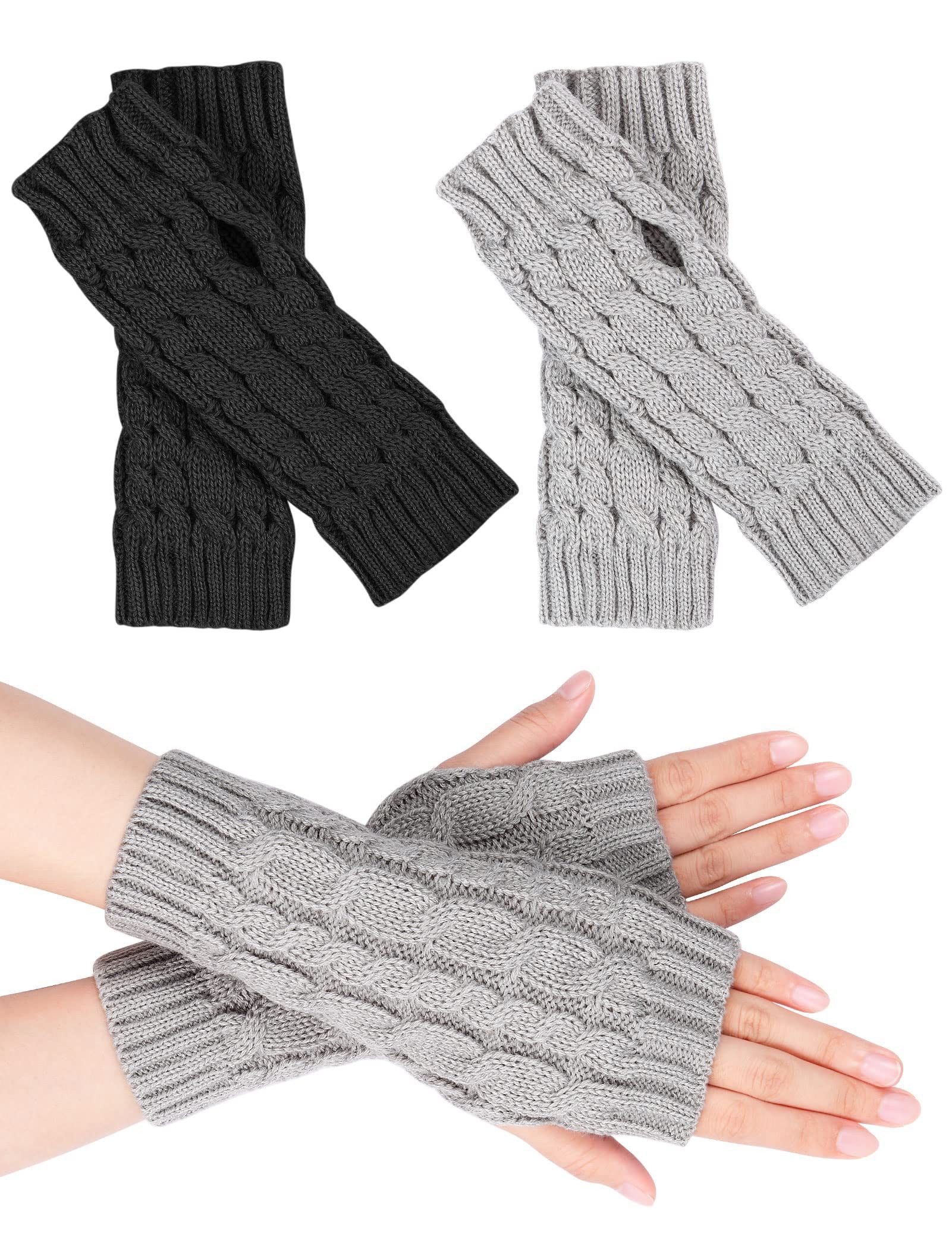 FOUORTUNATE-BEE Armstulpen 2 Paar Halb-Fingerhandschuhe Damen, warme Strick-Handwärmer (2-St) Diese Halb-Fingerhandschuhe erleichtern das Greifen von Gegenständen.