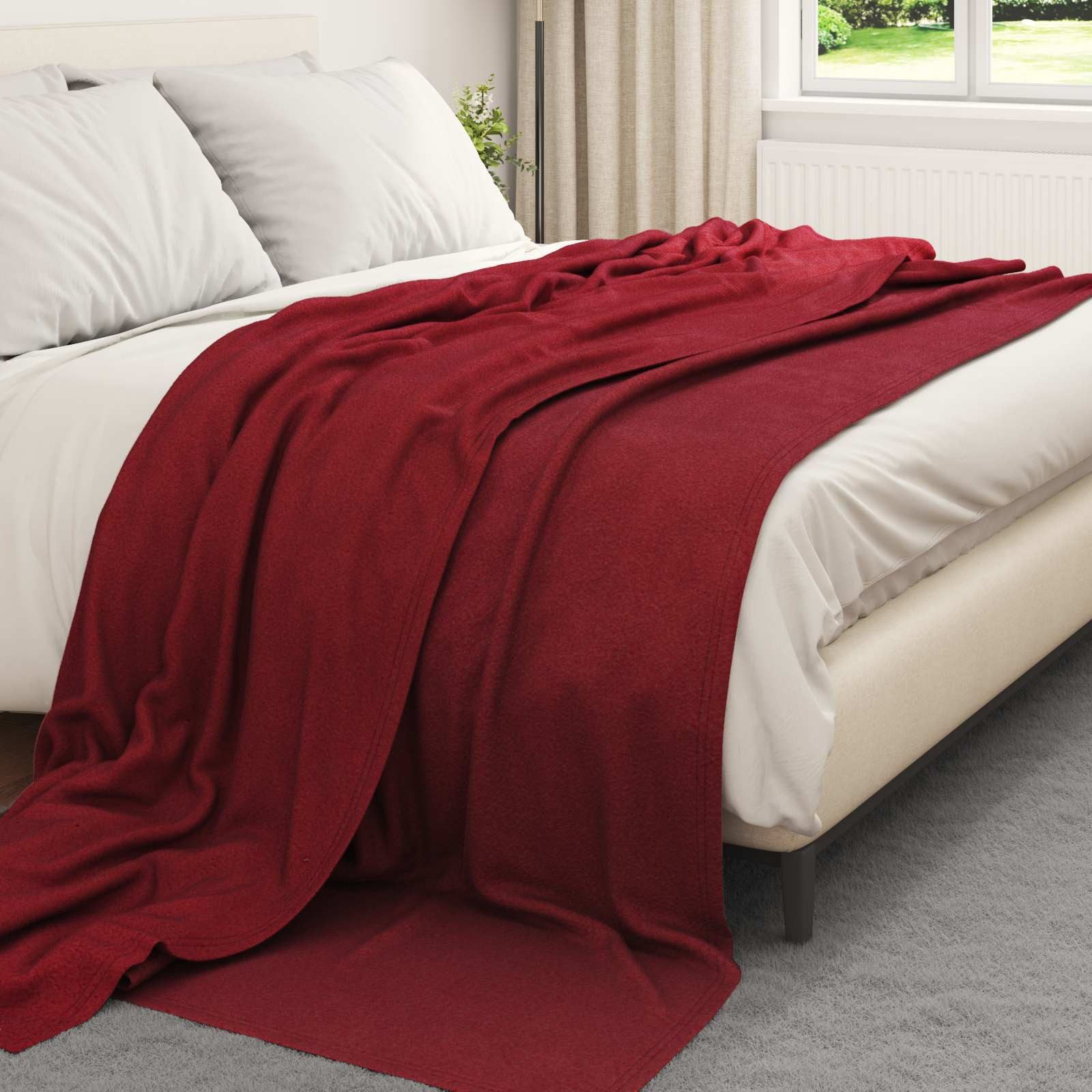 vidaXL Bettüberwurf Überwurfdecke Bordeauxrot 240 x 220 cm Fleece
