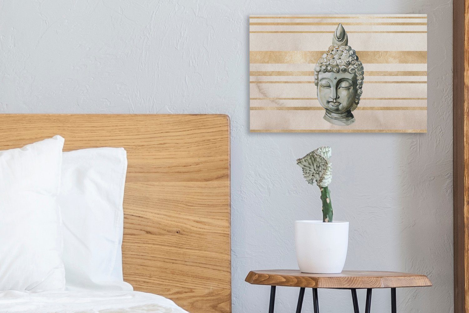 OneMillionCanvasses® Leinwandbild Buddha - Wandbild (1 Wanddeko, Kopf 30x20 cm - Weiß, Aufhängefertig, St), Leinwandbilder