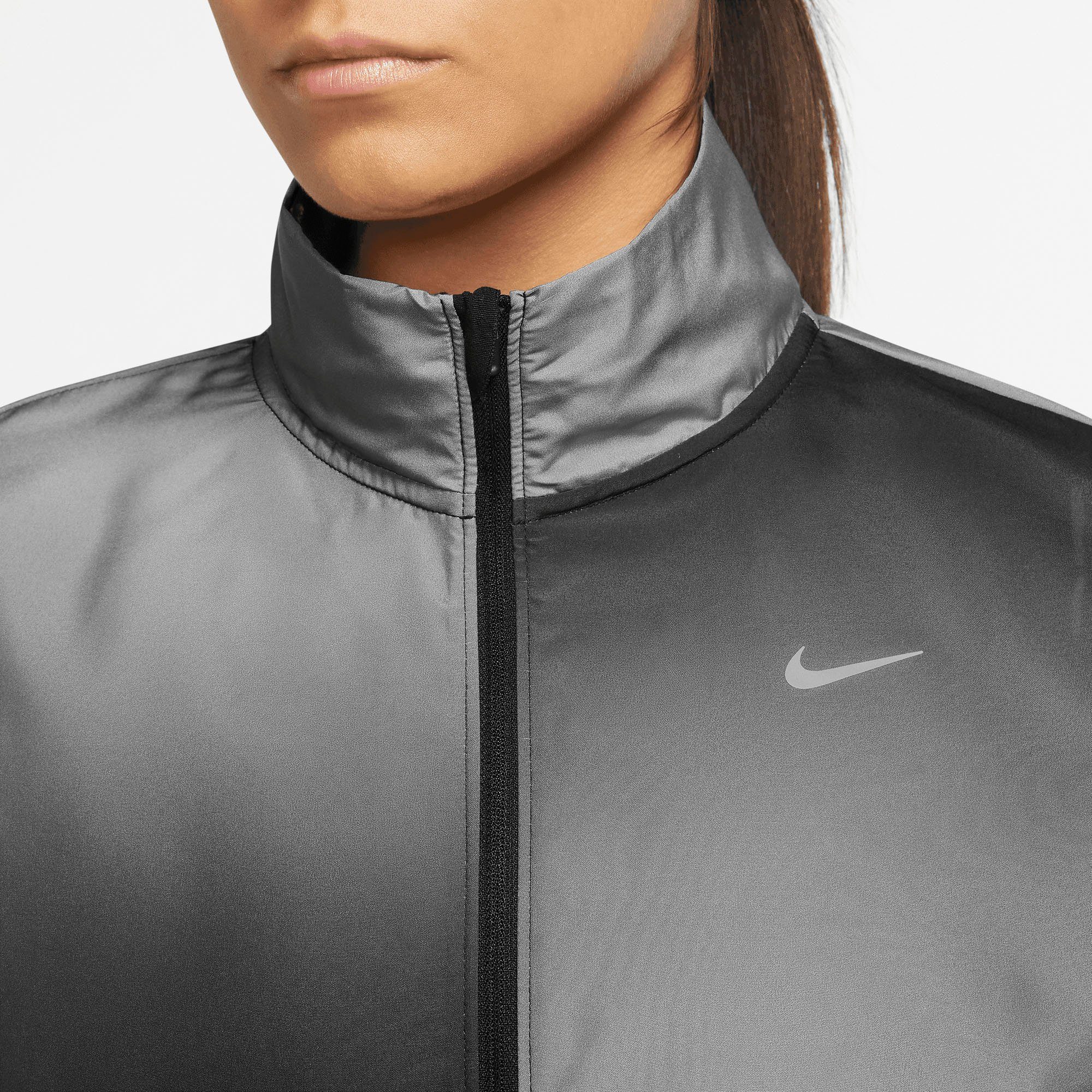 Nike Laufjacke Dri-FIT Swoosh Run Running SILV Jacket Women's Printed BLACK/REFLECTIVE