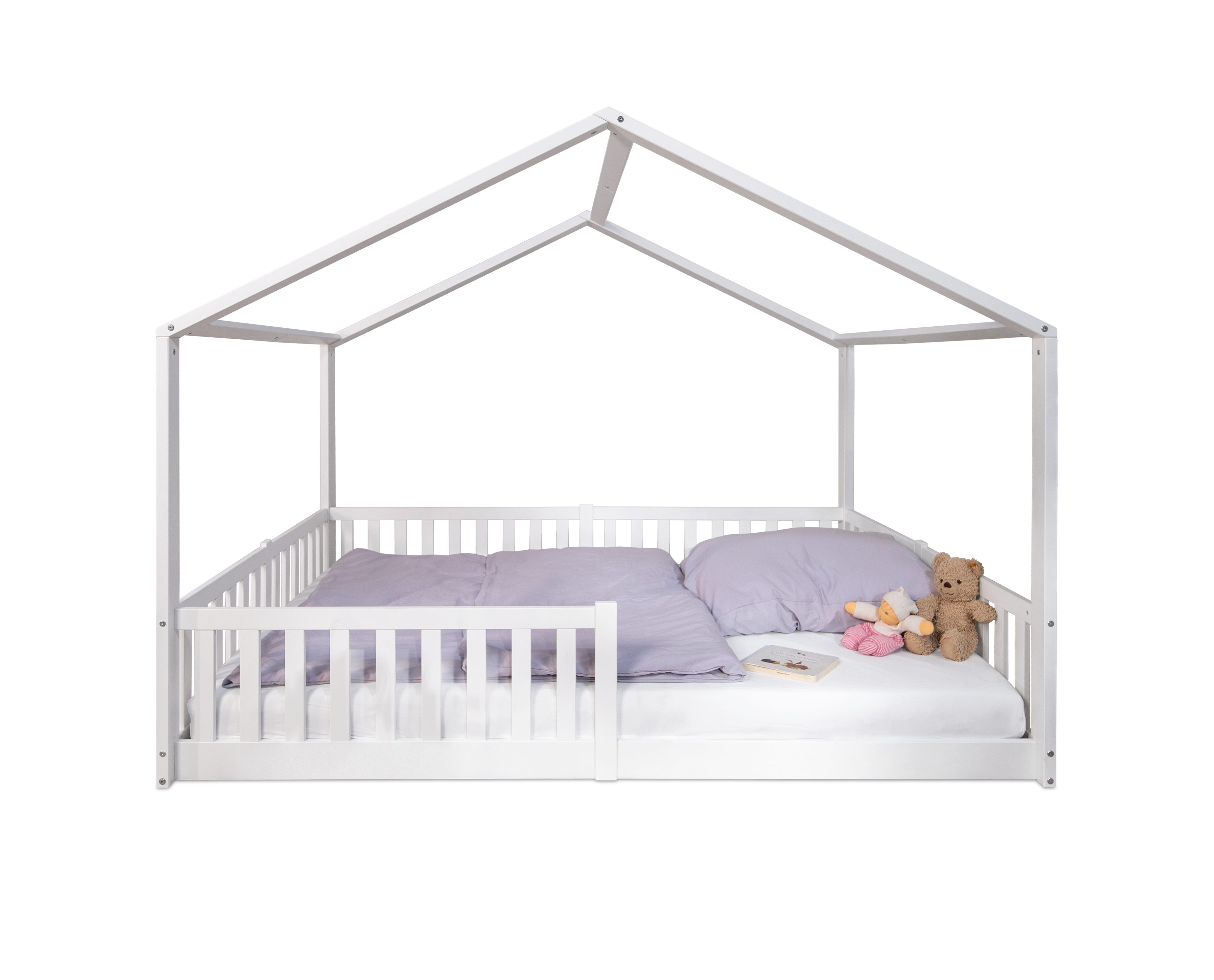 tiSsi® Hausbett Bodenbett / Hausbett ENNO 120x200 cm Buche natur inkl. opt. Dach (Bett inklusive Dach und Rollrost), Massivholz, 3 verschiedene Größen