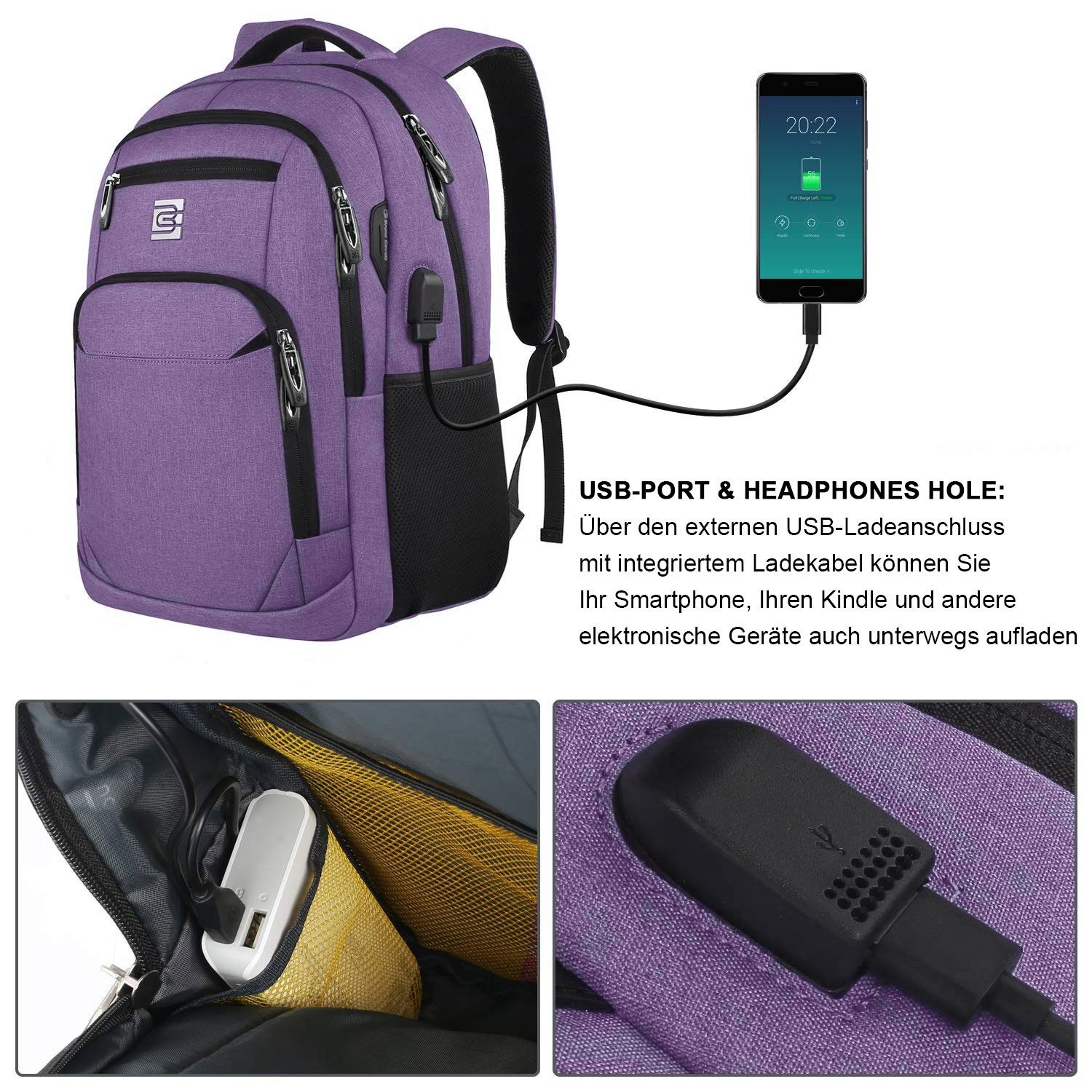 MODFU Laptoprucksack Laptop Rucksack Rucksäcke Schulrucksack Laptoptasche Wasserbeständig (Laptop Notebook Tasche Schule Uni Rucksack Freizeitrucksack, Anti-Die – Bild 3 von 5