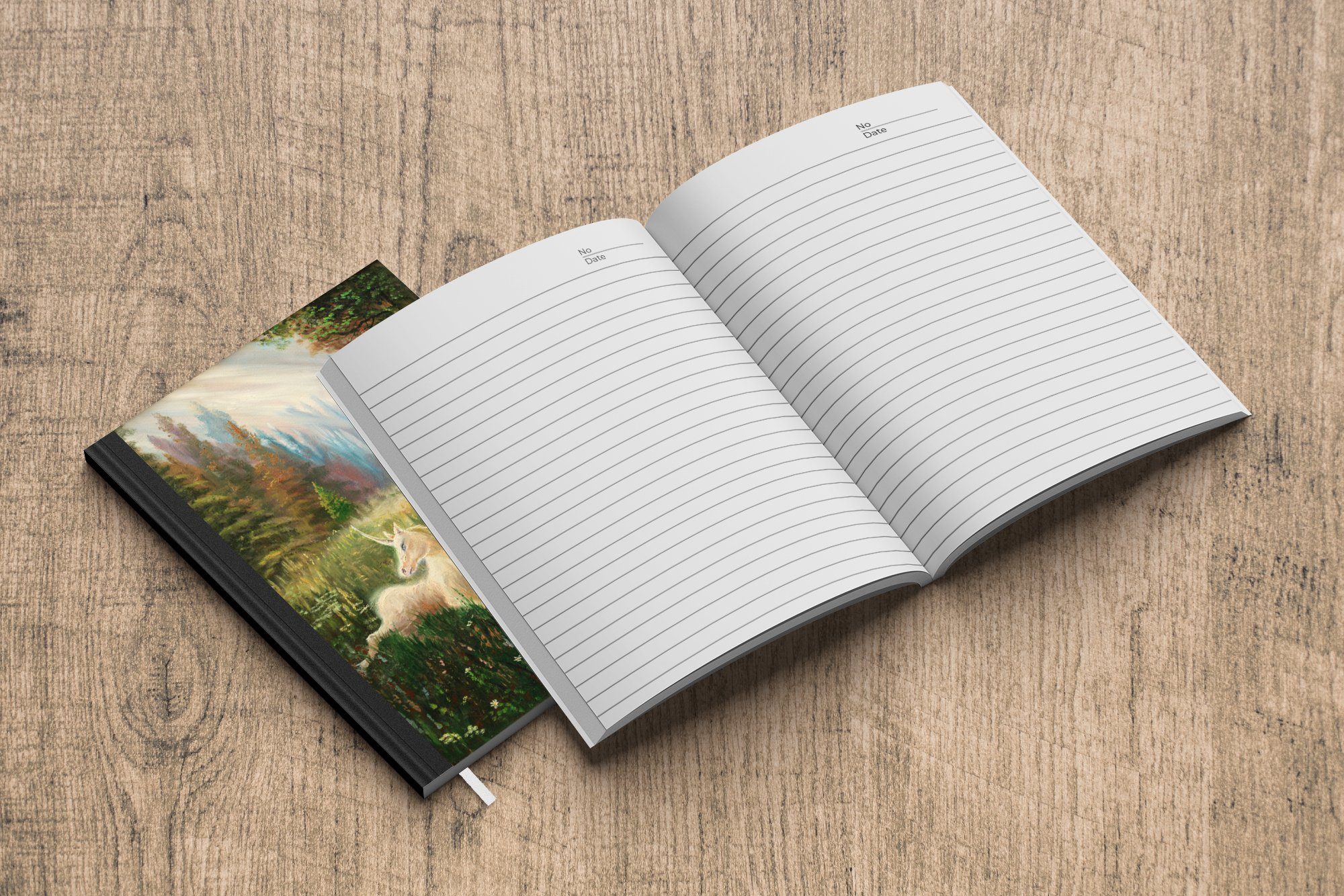MuchoWow Notizbuch Eine Illustration eines Kinder Haushaltsbuch 98 Einhorns - Journal, - Tagebuch, Kinder, Seiten, Notizheft, - Wald im Mädchen A5, Merkzettel