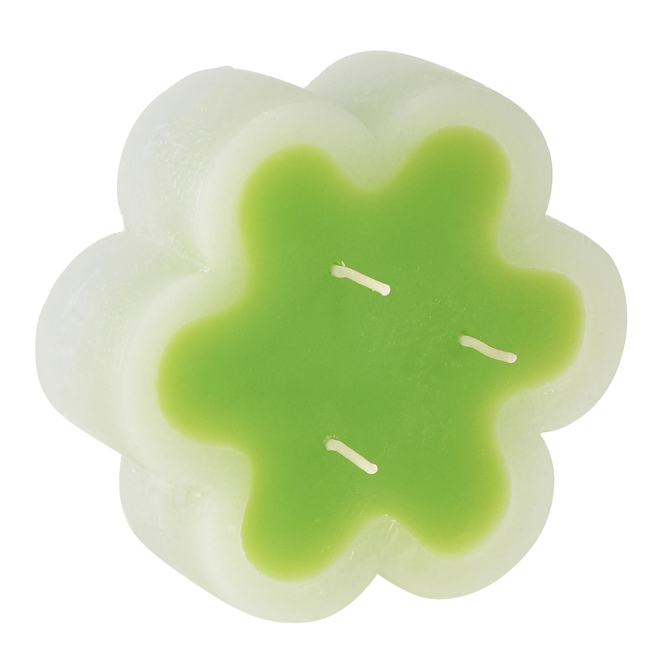 Kaemingk Teelicht Dreidochtkerze Blüte Grün Weiß Tischdeko Ø11,5cm H4cm