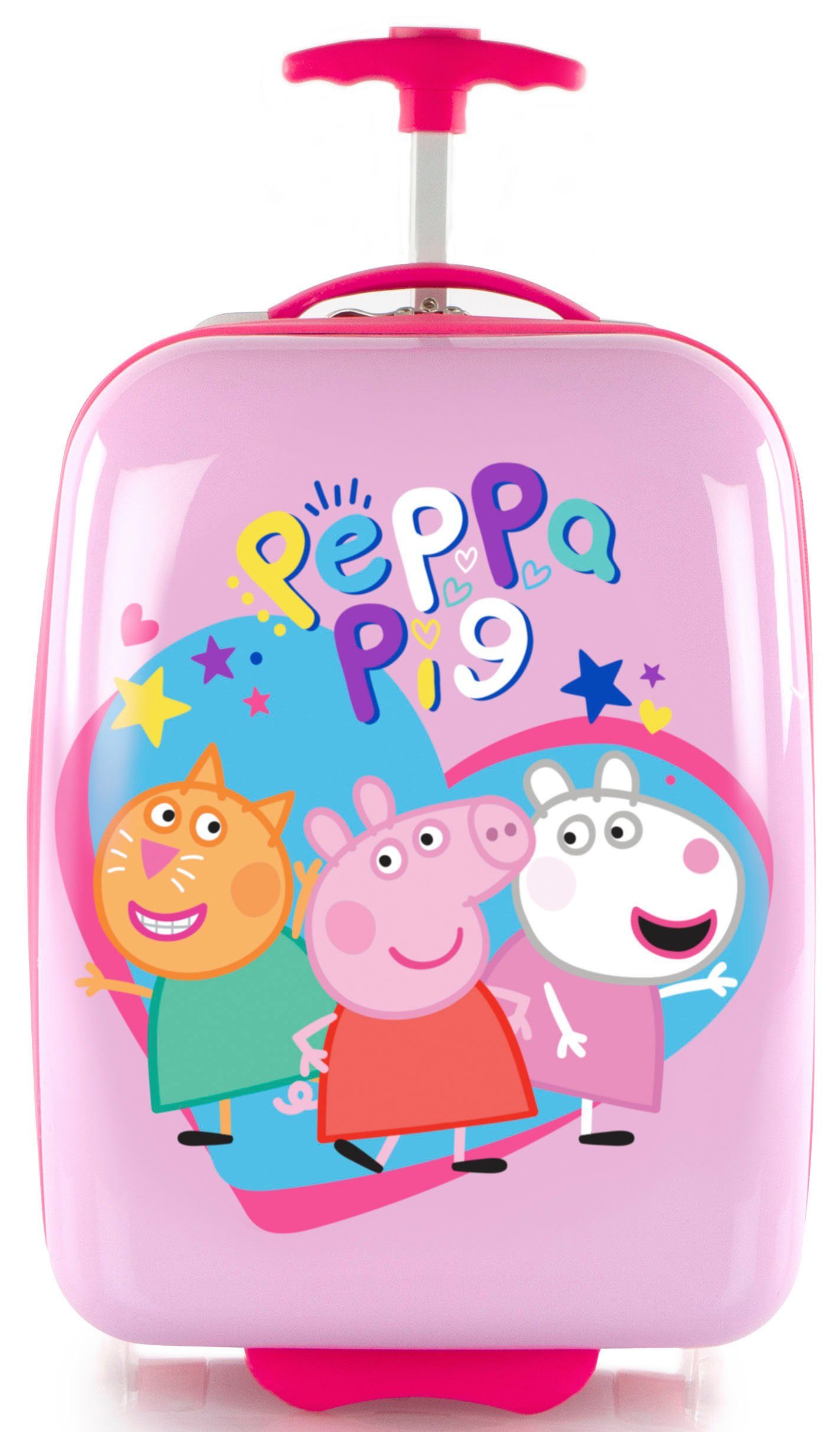 hervorstehenden mit 2 46 Kinderkoffer cm, rosa, mit Heys Peppa Rädern; Rollen, Pig Quick-Release-Trolley-Griffsystem