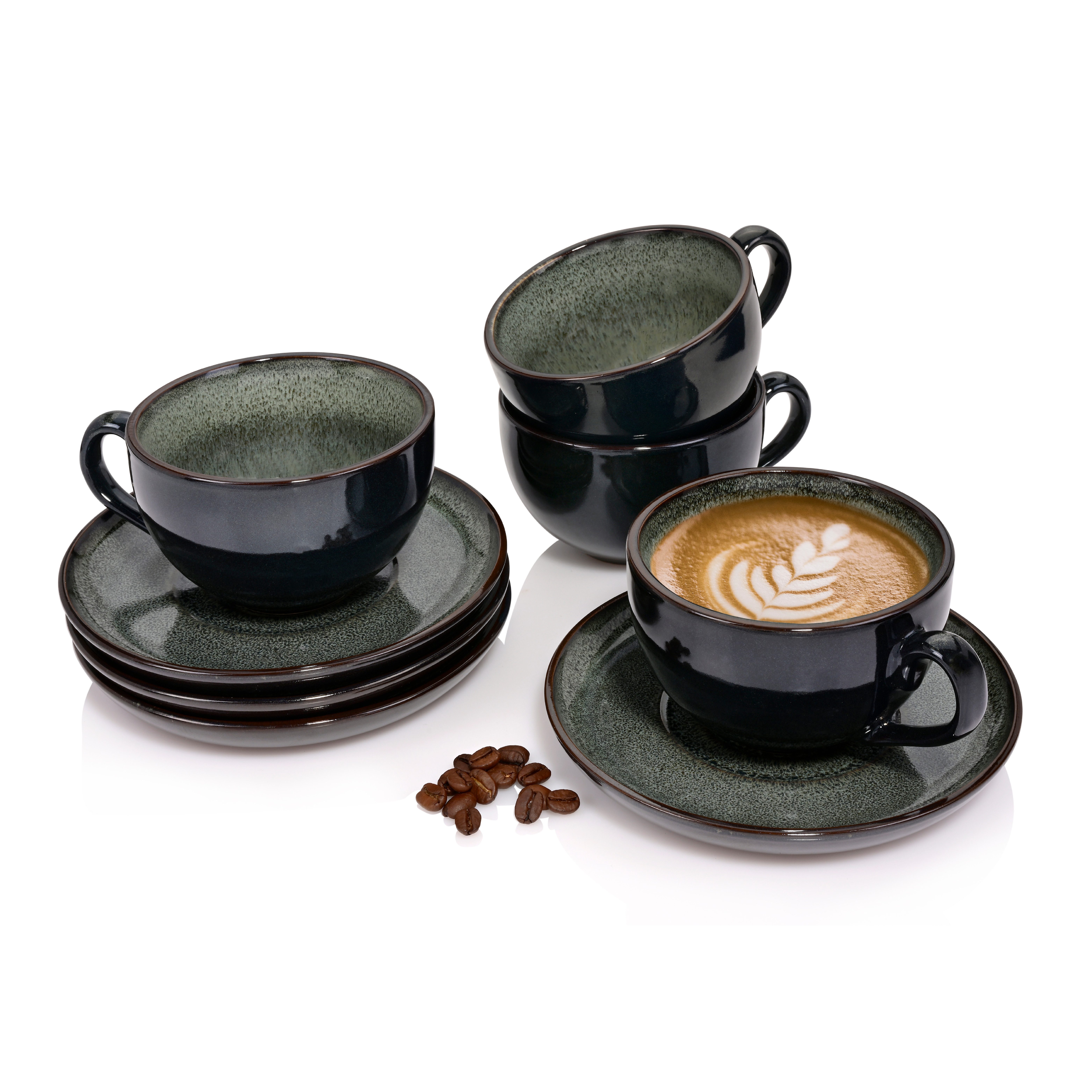 SÄNGER Tafelservice Kopenhagen Geschirrset (8-tlg), 4 Personen, Steingut, Grün-Grau, Handmade, 250ml, Premium Collection
