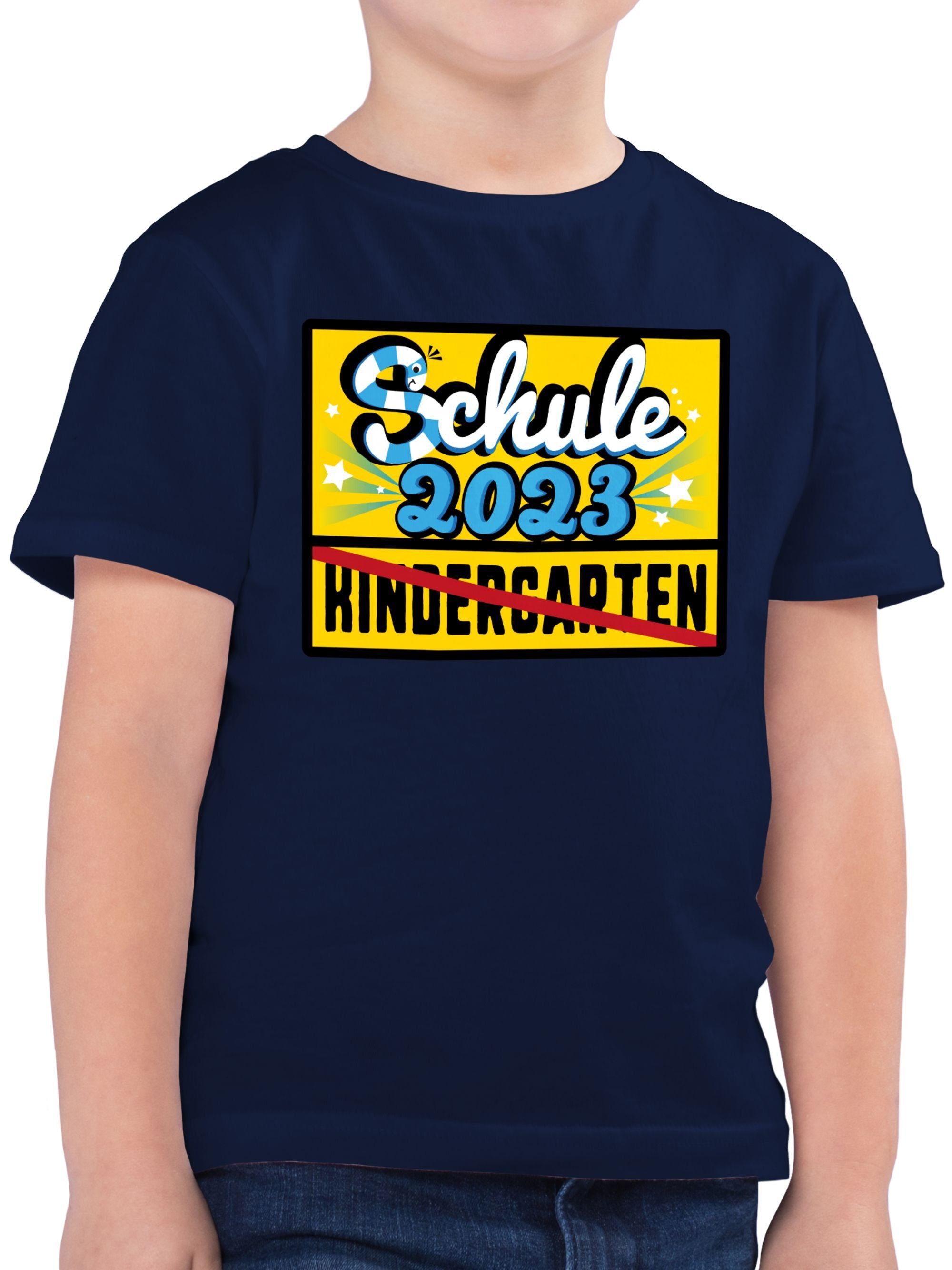 Shirtracer T-Shirt Ortsschild Schule 2023 Kindergarten Einschulung Junge Schulanfang Geschenke 1 Dunkelblau