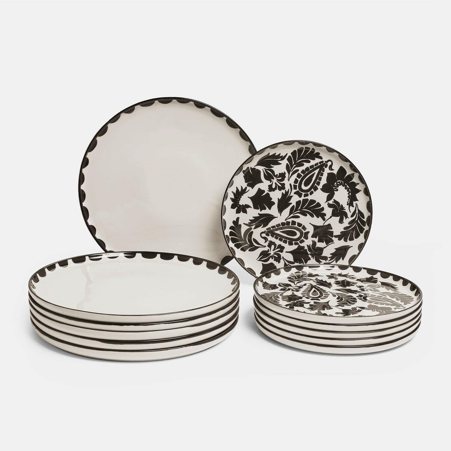 Mirabeau Geschirr-Set Teller 12er Set Tazira weiß/dunkelbraun, Steinzeug