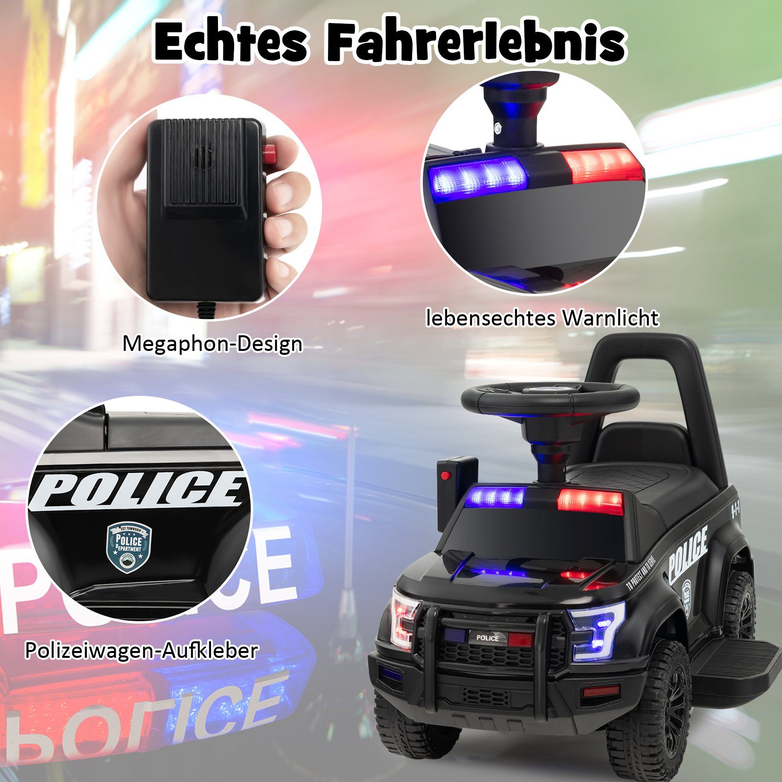 COSTWAY Elektro-Kinderauto 6V Polizei Spielzeugauto, mit Stauraum günstig online kaufen