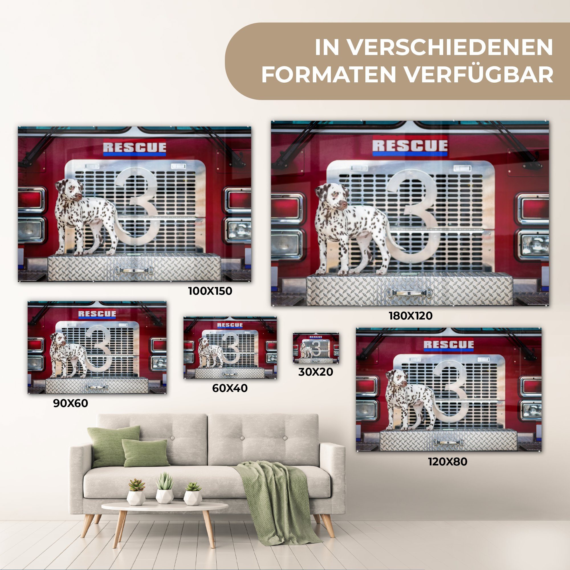 MuchoWow Feuerwehrmann, & Schlafzimmer Acrylglasbilder Hund - Acrylglasbild St), Dalmatiner (1 Wohnzimmer -